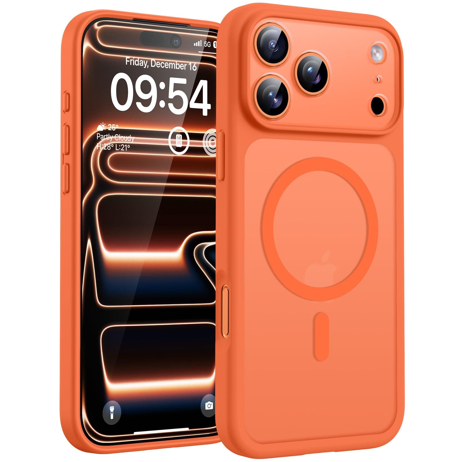 TOCOL Coque Magnétique pour iPhone 17 Pro 6,3 Pouces, Compatible avec MagSafe, Anneau Magnétique Intégré, Protection de l'objectif améliorée, Coque Mat Translucide Fine Antichoc, Orange