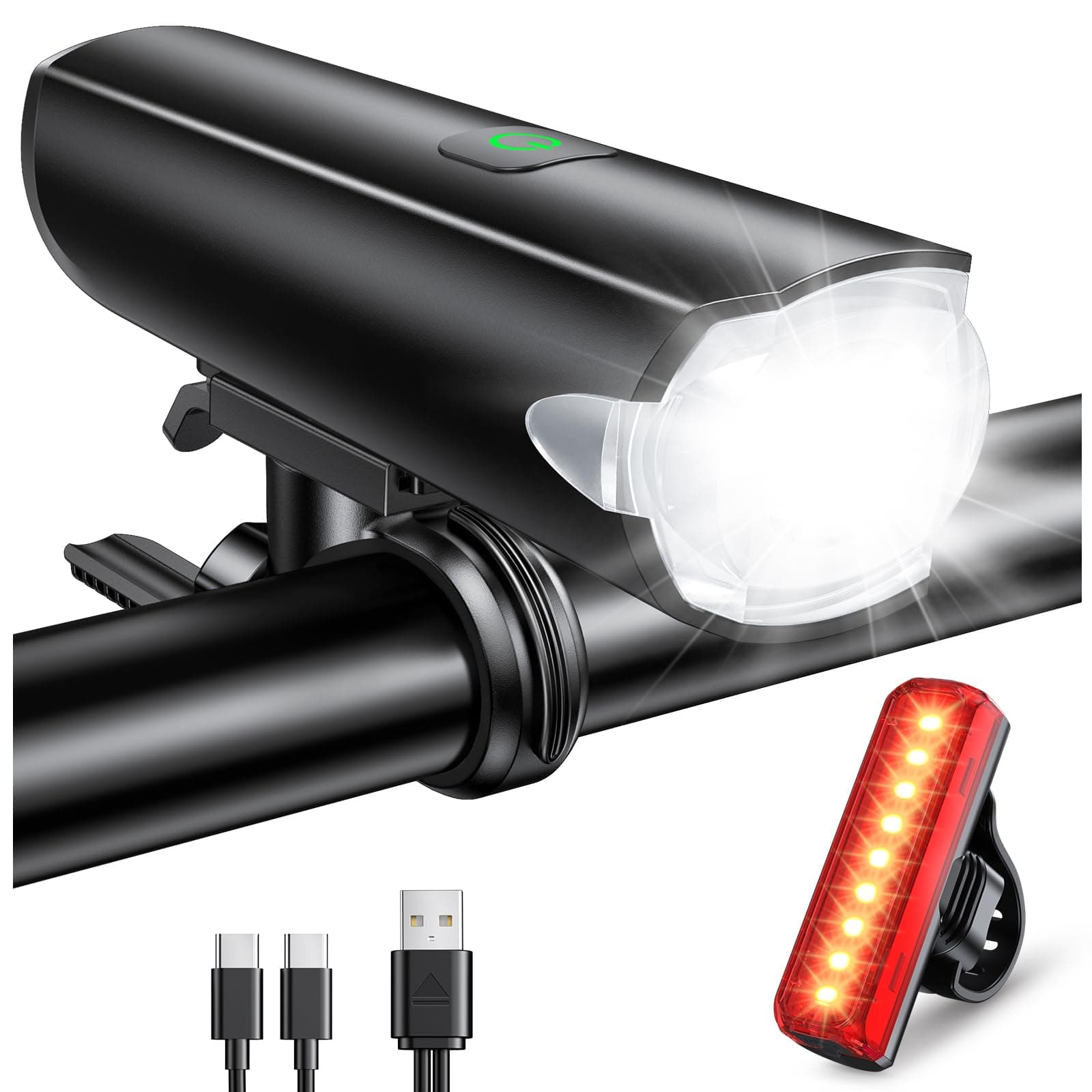 CIRYCASE Lumiere Velo 1200LM à Faisceau Large, 3+5 Modes Eclairage Velo | Étanche IP65, Lampe Velo Avant et Arriere LED Puissantes Rechargeable, Phare Feu Arrière Vélo Longue Autonomie pour VTT/Route