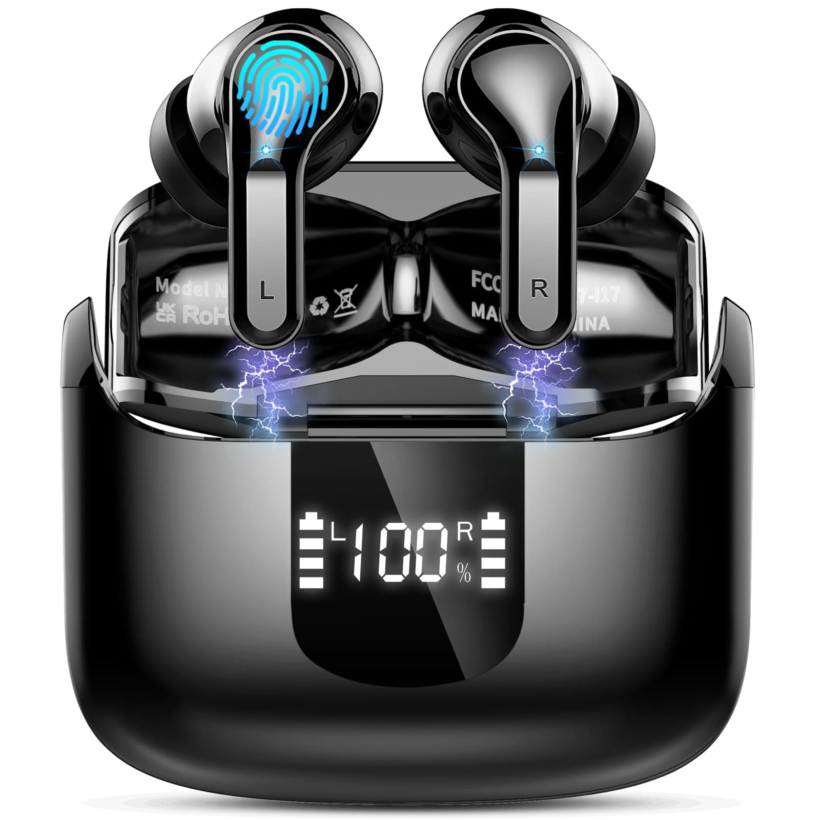 Écouteurs Bluetooth 5.4 Sans Fil, 2026 Ecouteurs sans Fil Micro CVC8.0 Anti-Bruit, 48H Oreillette Bluetooth Stéréo Hi-Fi, Étanche IPX7 Casque Sport, LED Écran, Contrôle Tactile pour iOS Android, Noir
