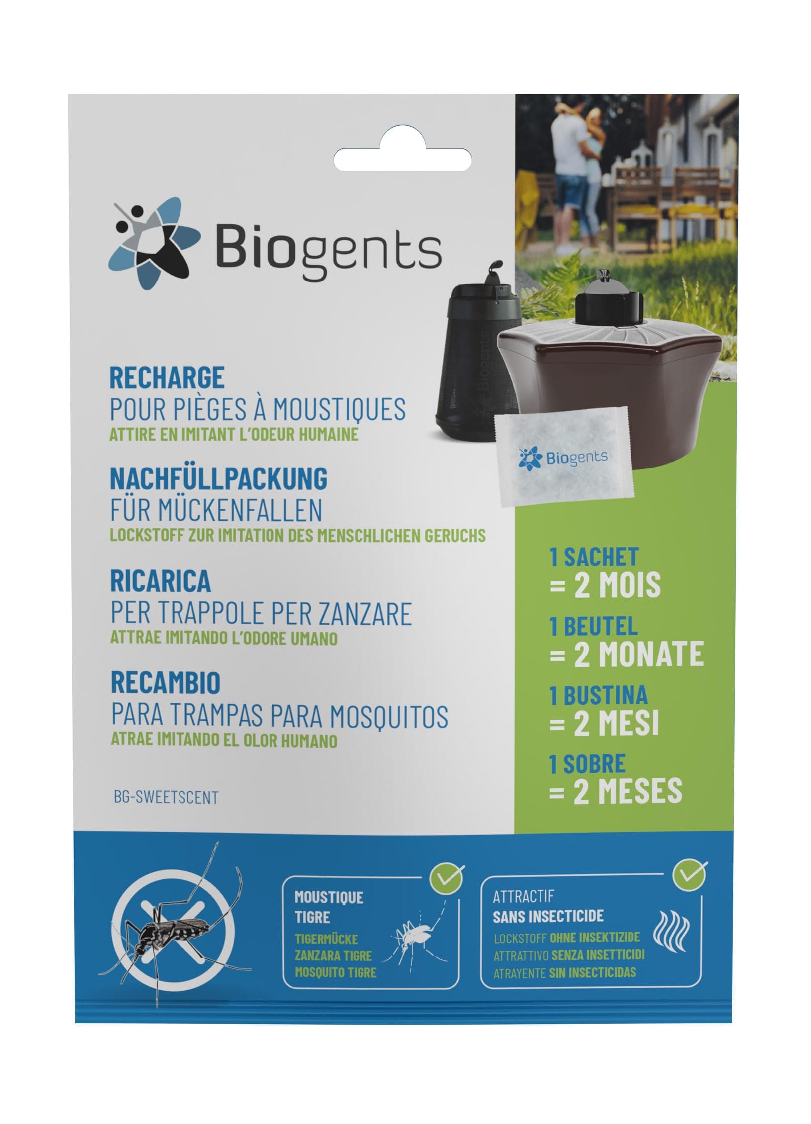 BIOGENTS Recharges 6 Mois | 3x2 Mois | Attractifs Piège Extérieur Anti-Moustiques BG-MOSQUITAIRE | Efficace Contre Les Moustiques Tigres | Pack De Saison BG-SWEETSCENTX3
