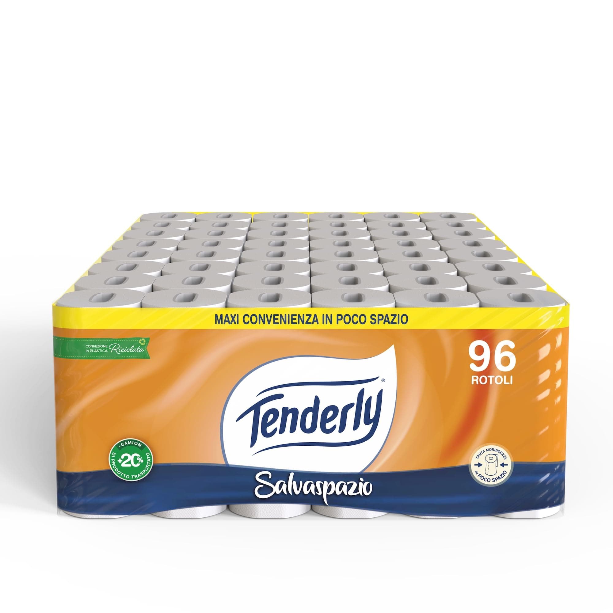 Tenderly Salvaspazio, 90 Rotoli di Carta Igienica, 2 Veli, 220* Strappi per Rotolo, con Estratti Naturali di Malva e Calendula, Dermatologicamente Testato per Pelli Sensibili