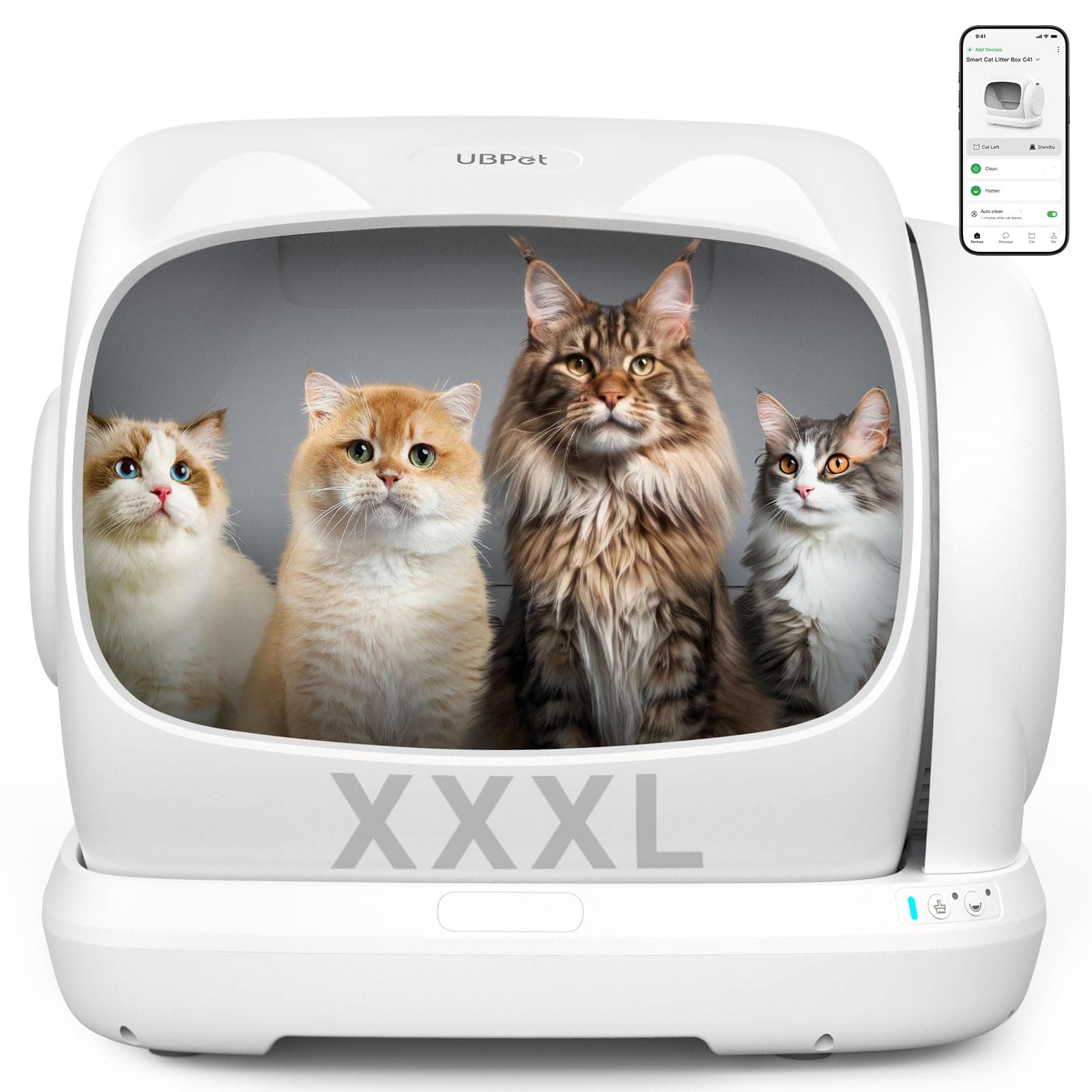 UBPET XXXL Litière Autonettoyante pour Chats,106L-Litière Automatique avec Contrôle par App, Désodorisant, Grande Capacité, pour Multiple Chats