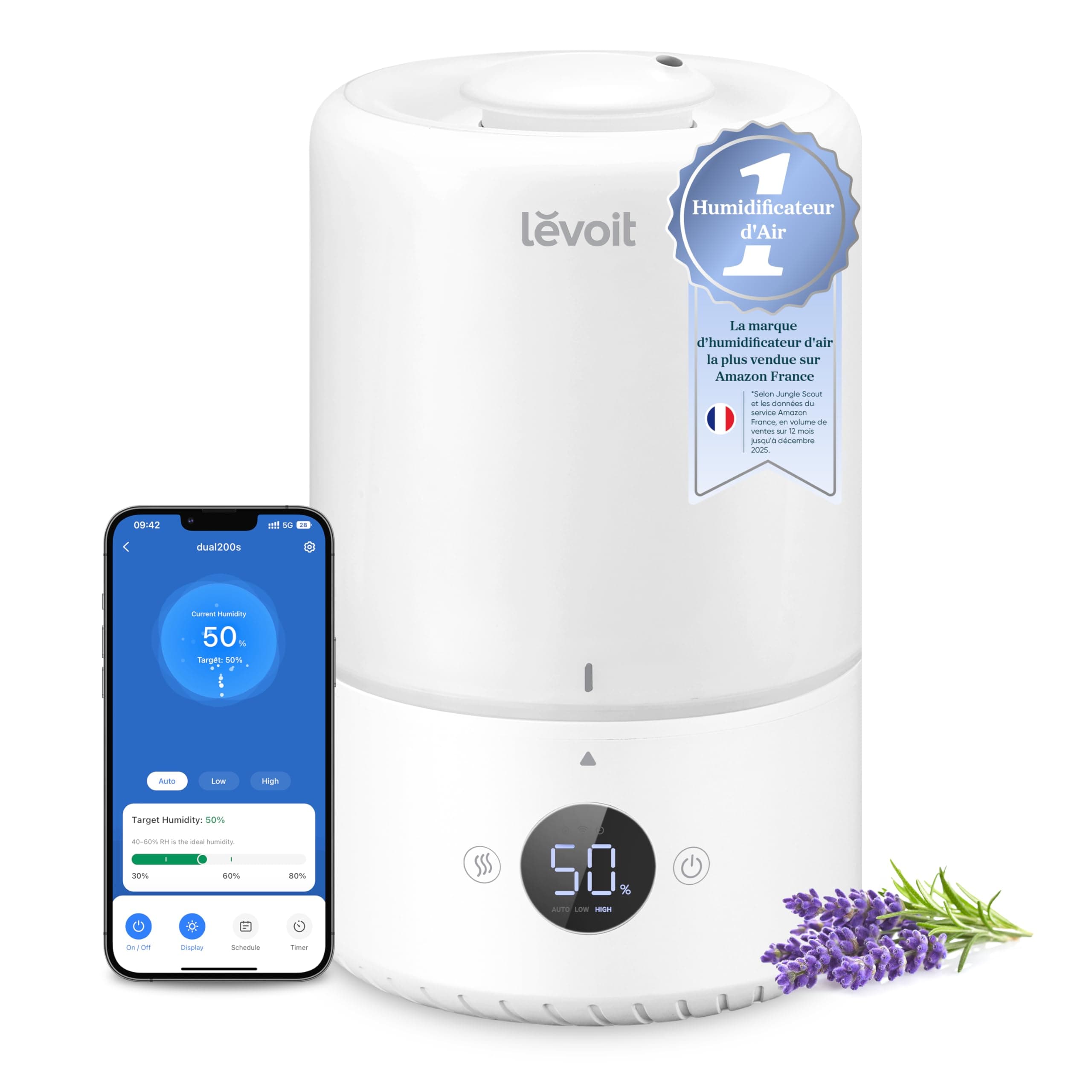 Levoit Humidificateur d'air bébé Intelligent Top-Fill 3L, Avec Alexa et APP, à Ultrasons à Brume Froide et Diffuseur, 19dB Silencieux, Minuterie, Sans BPA Dual 200S, Blanc