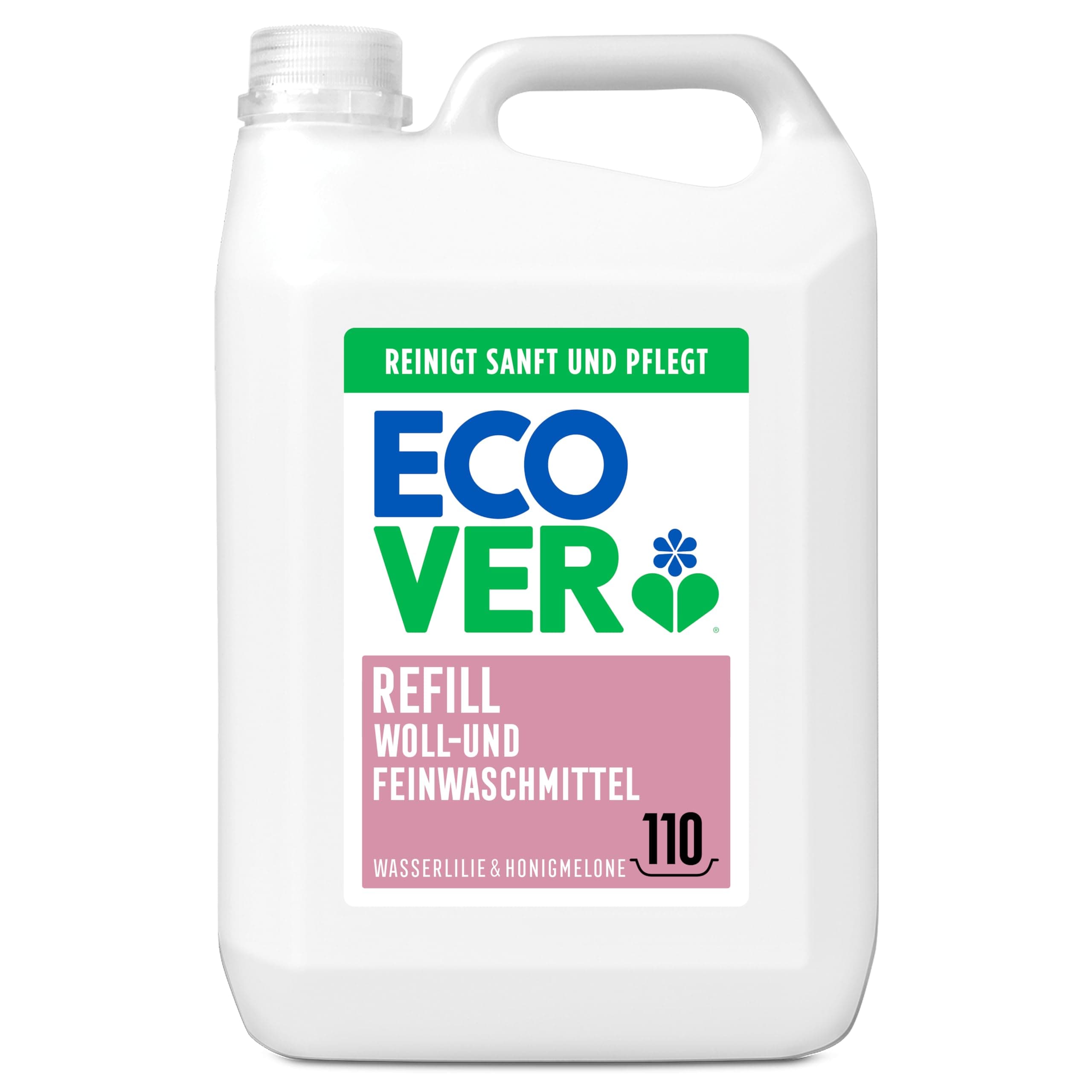 Ecover Flüssigwaschmittel Nachfüllpack für empfindliche Wäsche, frische Wasserlilie- und Honigmelonenduft, Ecover Waschmittel, 111 Wäschen, 1 x 5L