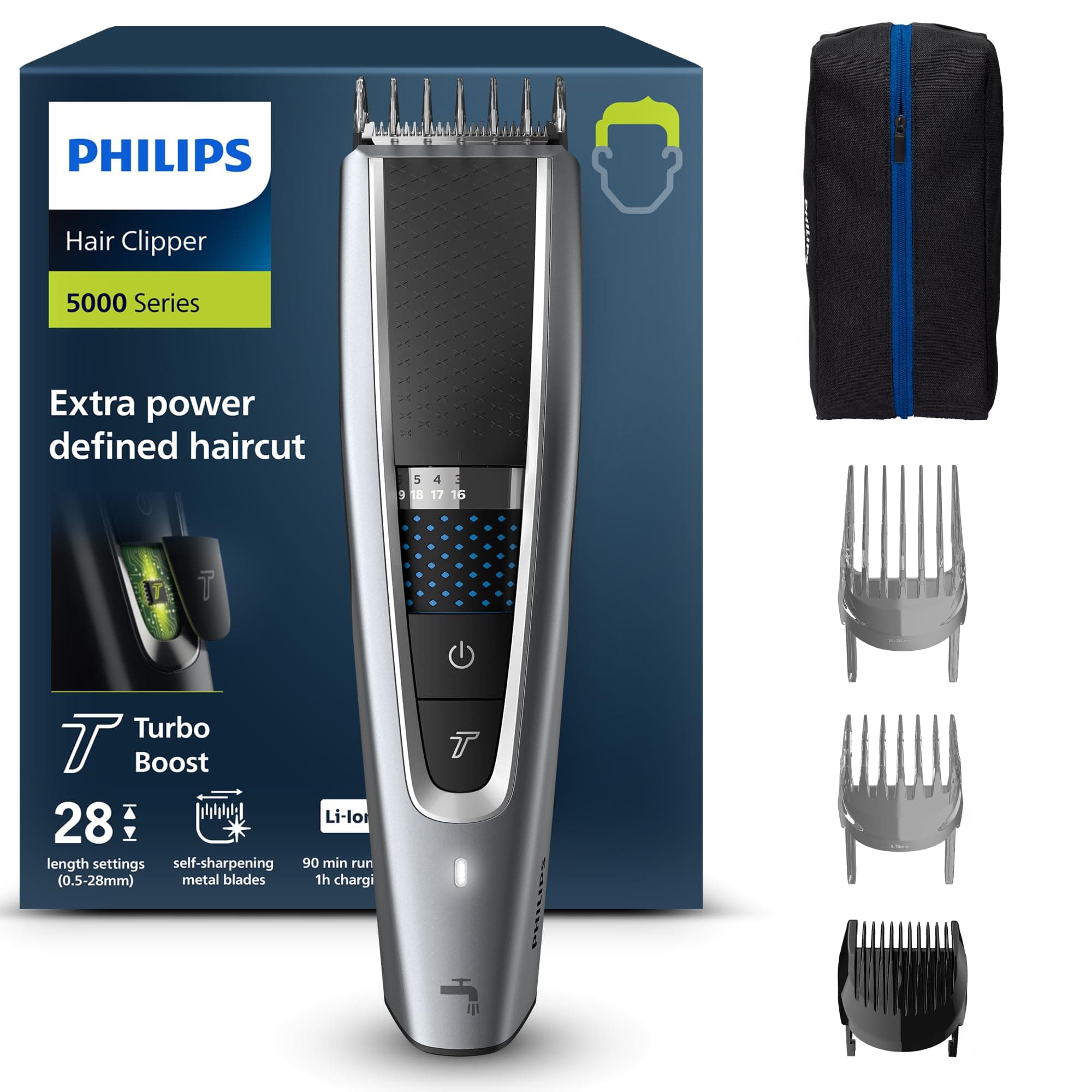 Philips Hair Clipper Série 5000, Tondeuse à Cheveux Lavable avec Technologie Trim-n-Flow Pro (HC5630/15)