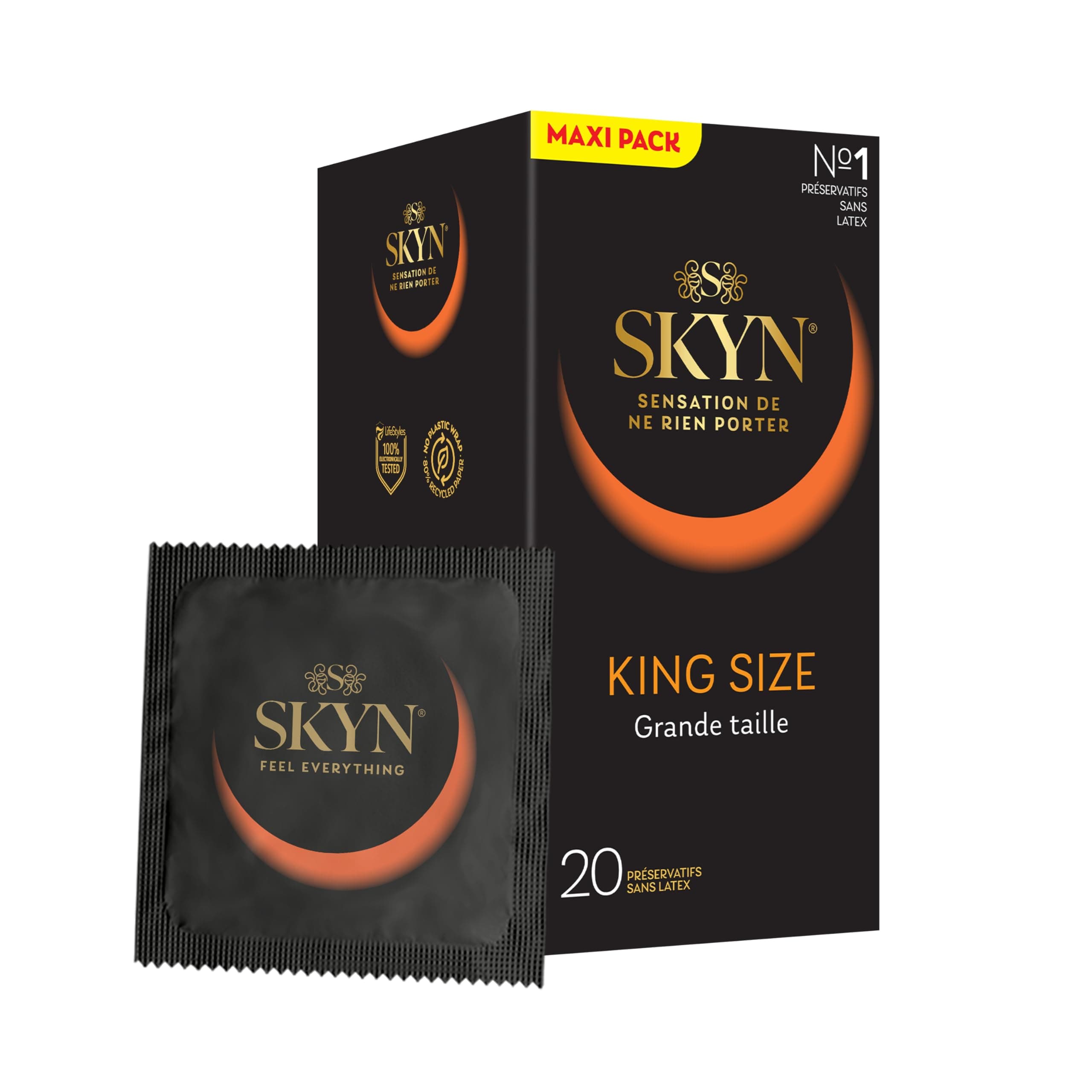 Skyn King Size large : Lot de 20 Préservatifs Extra large, sans latex Skynfeel pour Hommes / Fins, Forme Droite, Lisse, Diamètre 56mm