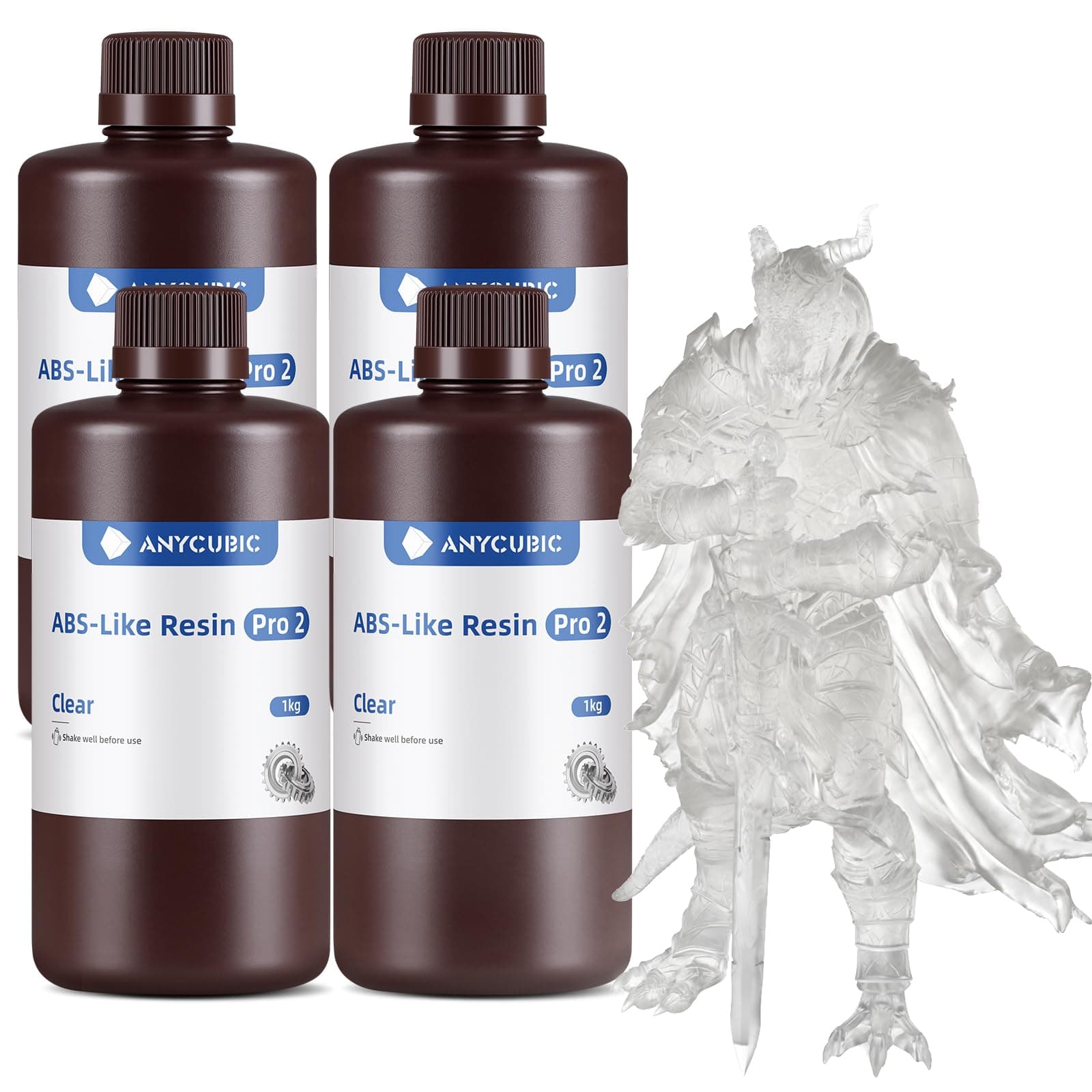 ANYCUBIC ABS-Like Resin Pro 2, 3D Drucker Resin mit erhöhter Festigkeit und Zähigkeit, Hoher Präzision, Weitgehende Kompatibilität mit allen Resin 3D Druckern (Transluzent, 1kg, 4pcs)