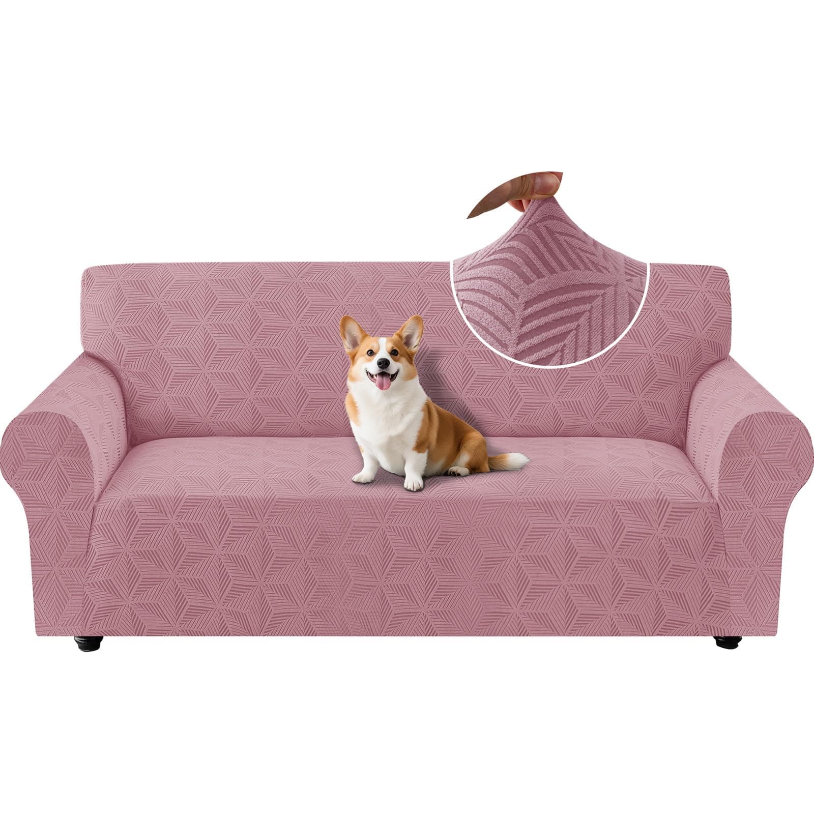 Ystyle Copridivano 3 Posti Con Braccioli, Copridivani Elasticizzato, Universale Copri Divano AntiGraffio Gatto Cani, Fodera Divano Antiscivolo, Sofa Cover Antimacchia Lavabile, Rosa