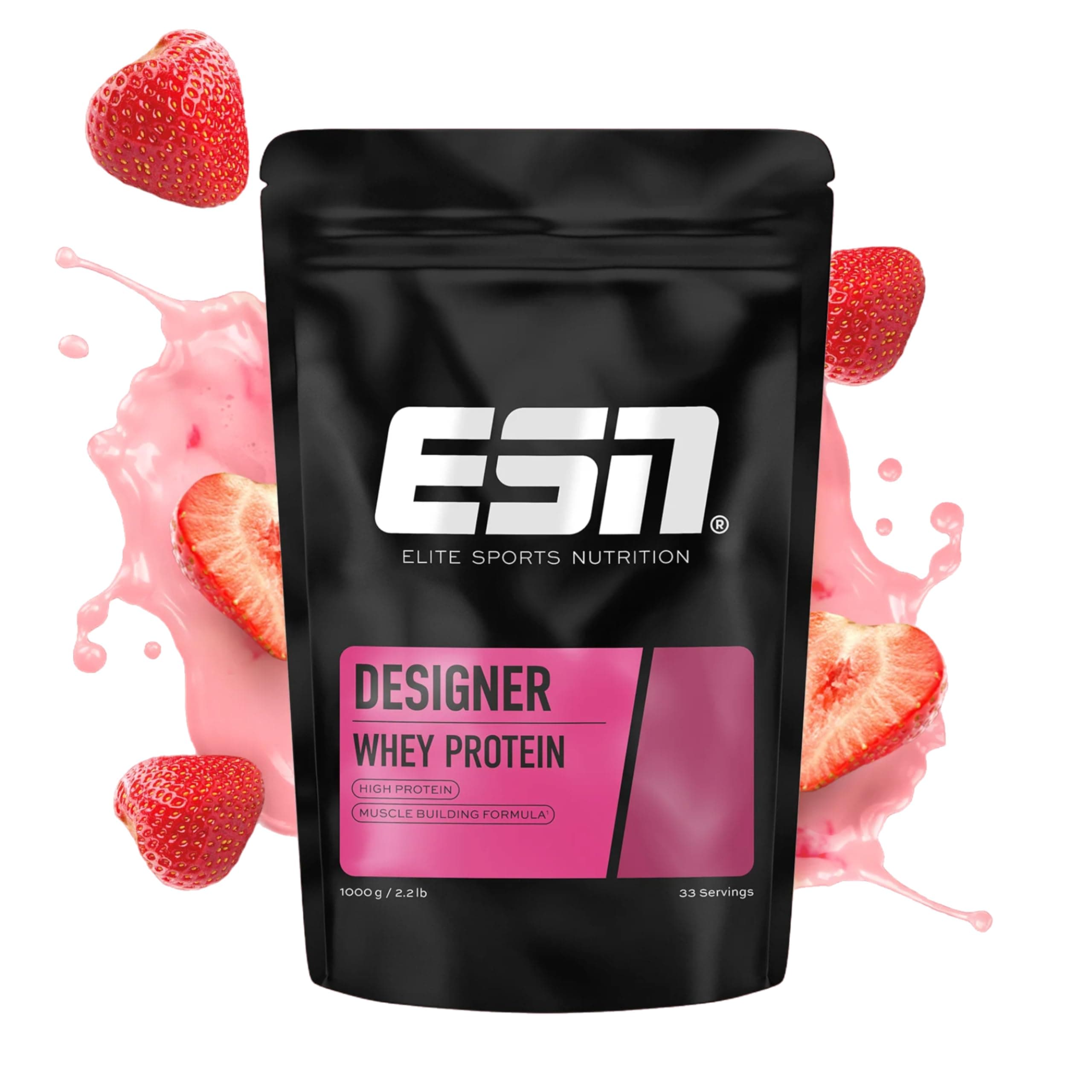 ESN Designer Whey Protein, Fragola, 1000 g - Proteine in Polvere per lo Sviluppo e il Recupero Muscolare