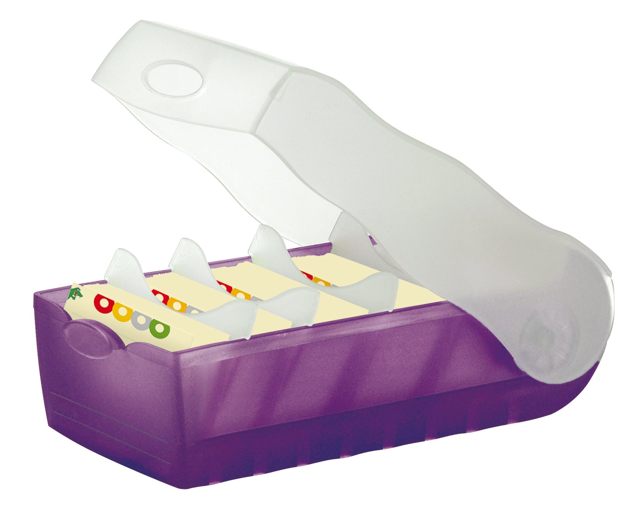 HAN Lernkarteibox CROCO, einfach Vokabeln lernen mit 5-Fächer-Lernsystem, DIN A8 Karteikasten für 500 Karten, inkl. 5 Stützplatten + 100 Lernkarten, Karteibox, Lernbox, 998-673, transluzent/lila