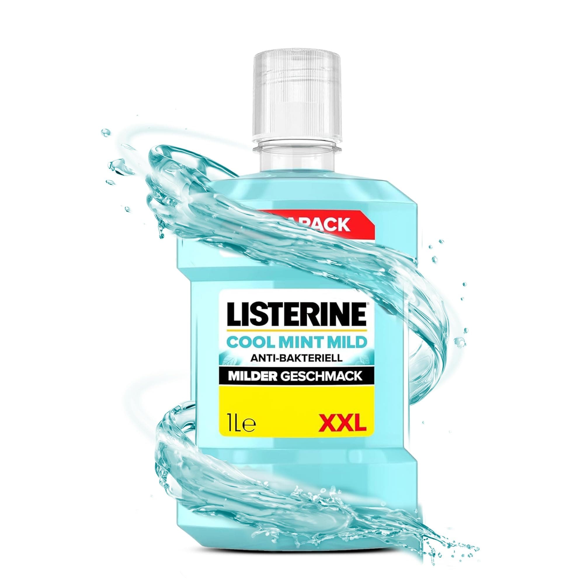 LISTERINE Cool Mint Mild 1000ml, antibakterielle Mundspülung ohne Alkohol mit mildem Geschmack, für ein langanhaltendes Frischegefühl, Mundwasser