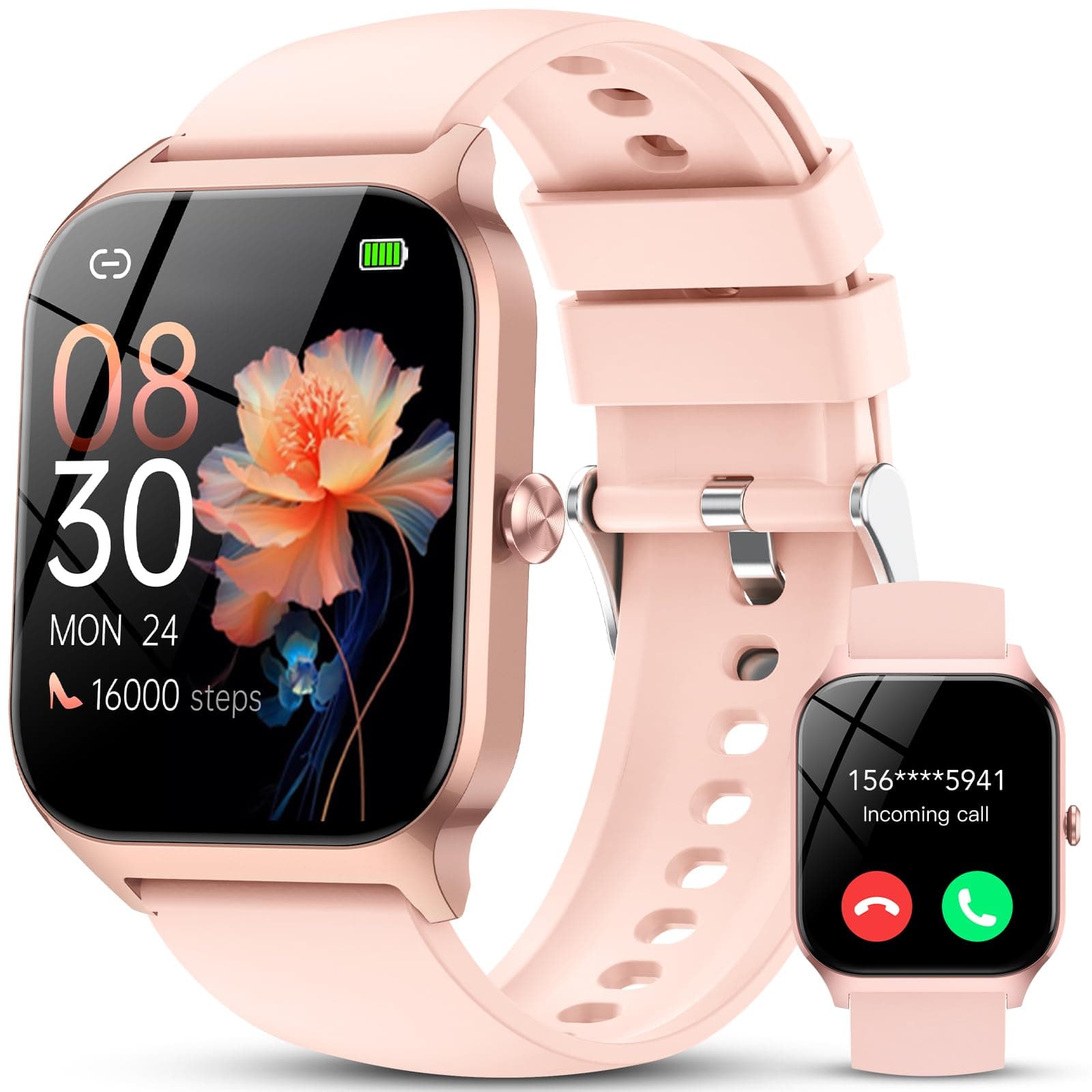Reloj Inteligente Mujer Hombre,1.85" HD Smartwatch con Llamadas y Voz de Al,WhatsApp Notificaciones, Smart Watch con Podómetro/Pulsómetro/Monitor de Sueño,115+ Modos Deportes, IP68 Impermeable Rosa