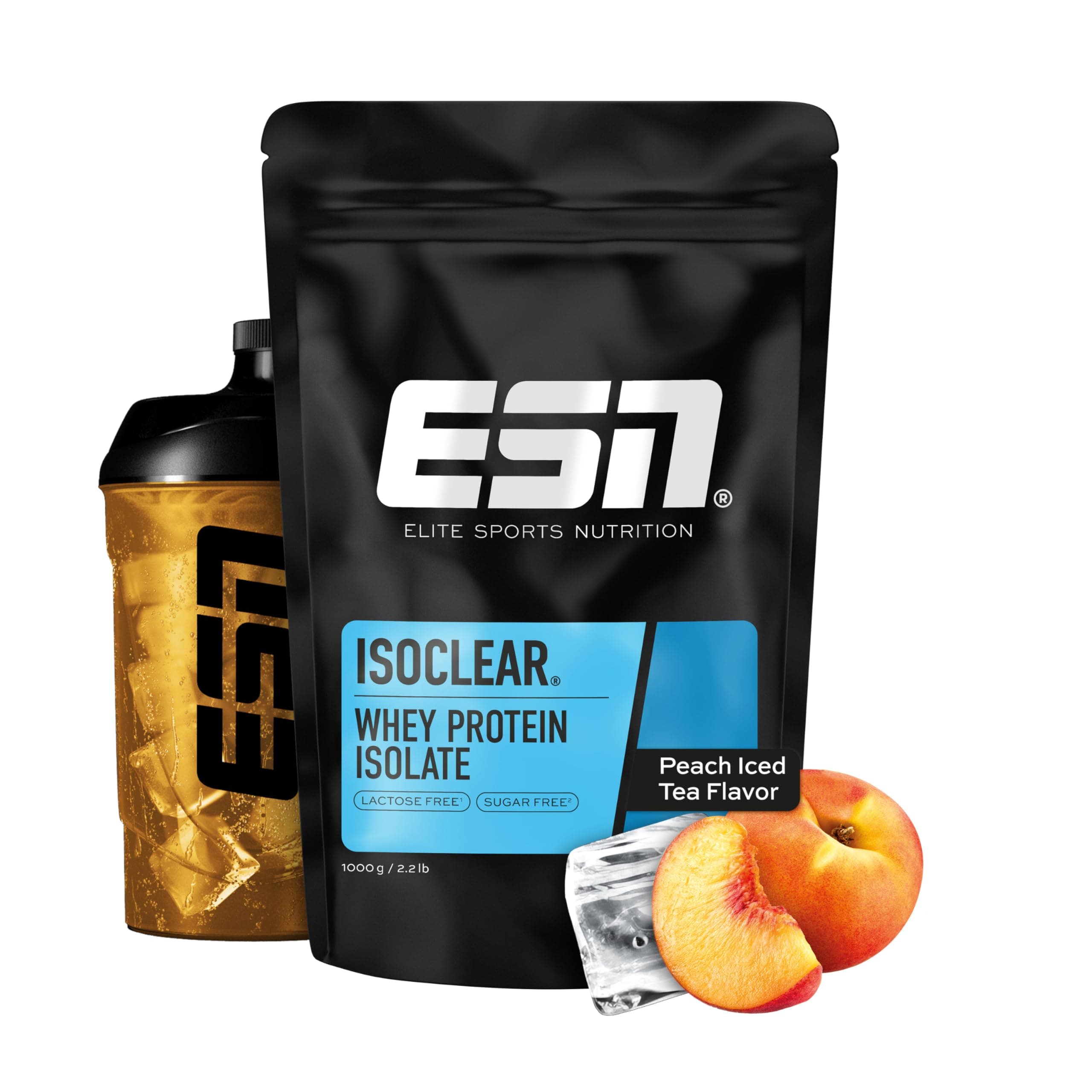 ESN ISOCLEAR Whey Isolate Protein Powder, Té helado de melocotón, 1000 g, lima proteica con sabor afrutado y delicioso, suero claro - made in Germany
