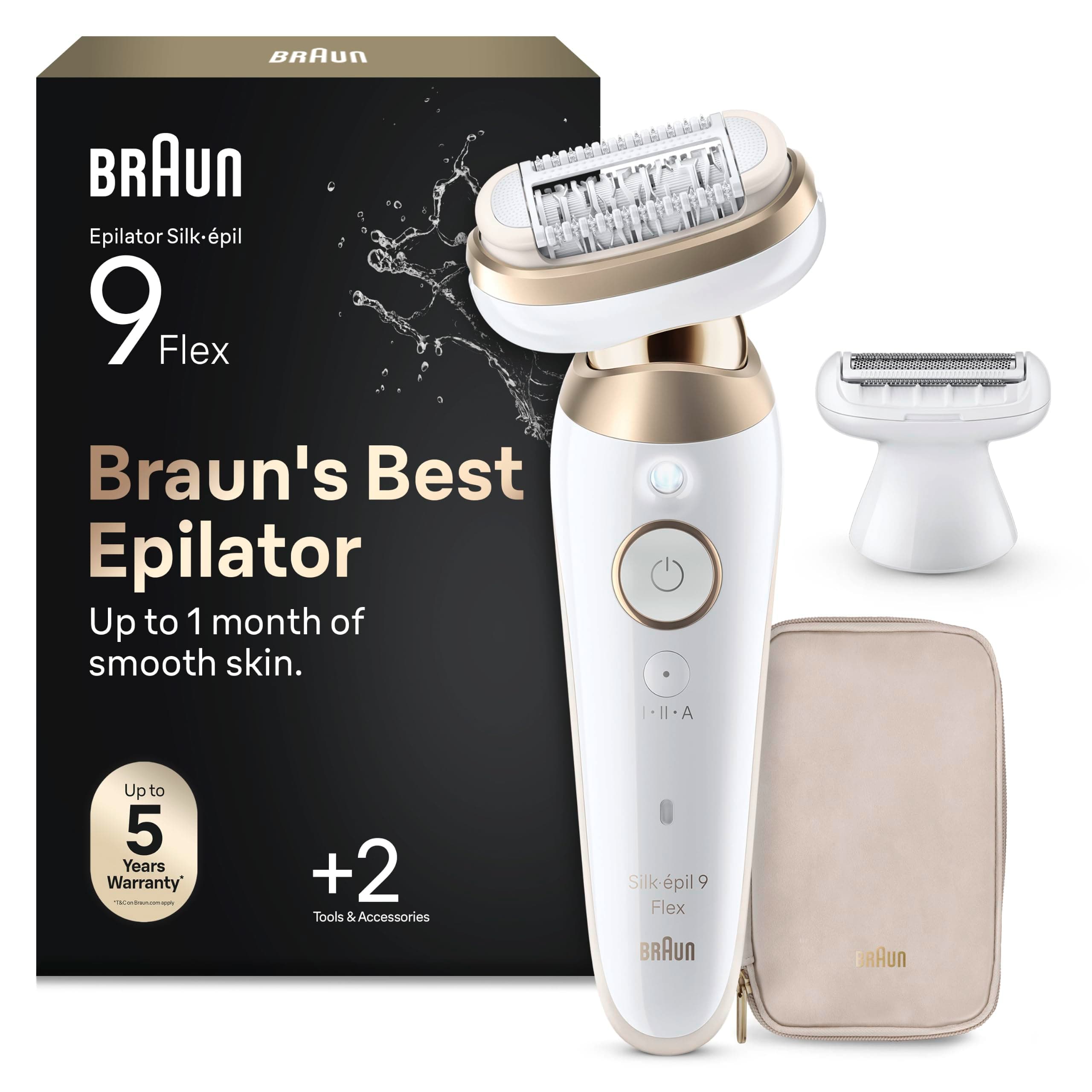 Braun Epilateur Electrique Pour Femmes Silk-épil 9 9-041 3D, Tête Flexible 360°, Etanche, Sans Fil, Kit D’Epilation Avec Tête De Rasoir, Sabot Tondeuse, Rouleaux Massage, Pour Tondre Et Raser