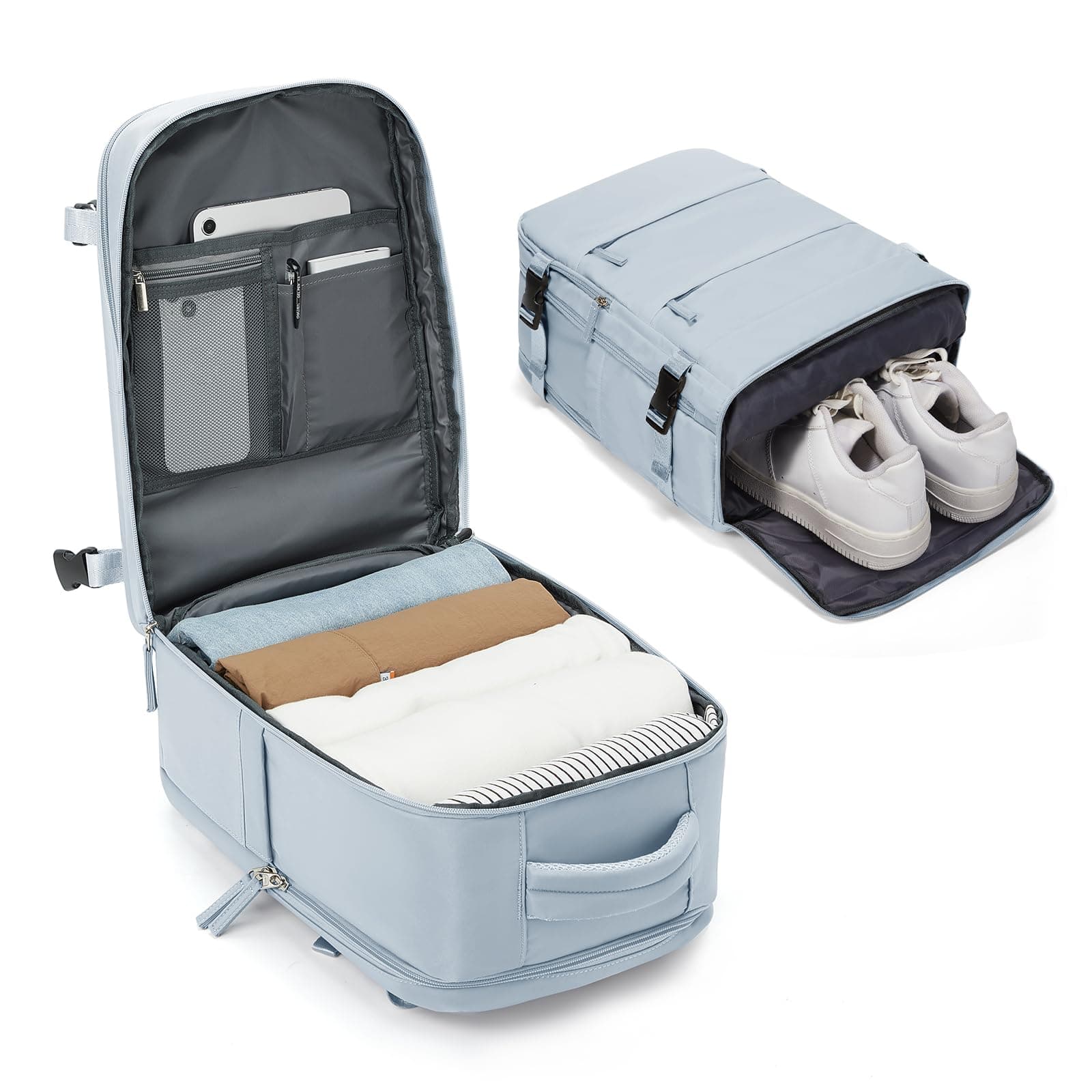 BJLFS Mochila al Vacio con Bomba Equipaje de Mano 40x30x20 Ryanair Mochila Viaje Cabina Avion 40x20x25 Wizzair Vueling Mujer Impermeable Mochila de Compresion al Vacio