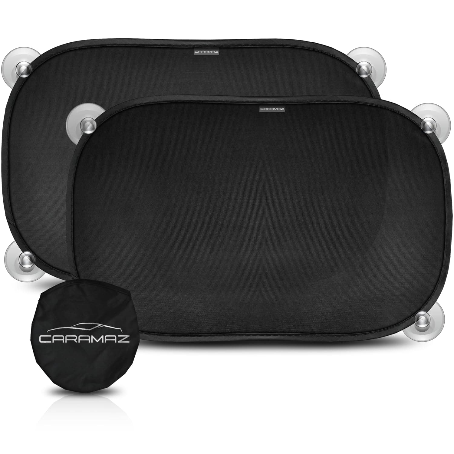 CARAMAZ Pare-Soleil Voiture bébé avec Protection UV certifiée, Universel 48 x 30 cm, 2 pièces Pare-Soleil, avec ventouses
