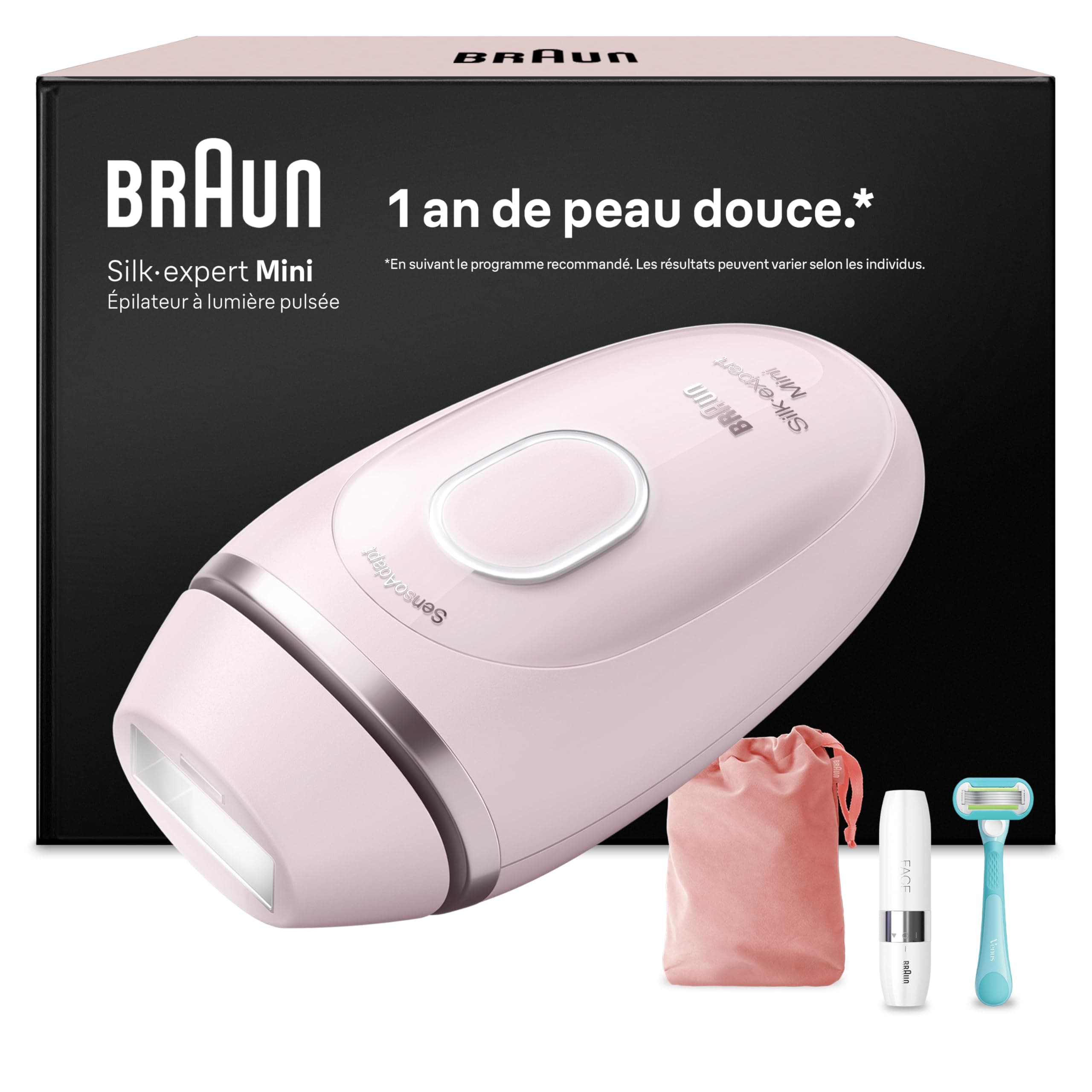 Braun Epilateur Lumiere Pulsee Smart Silk·expert Mini, Alternative Au Laser A Domicile, Réduction Semi-Définitive Des Poils, Avec Pochette, Mini Rasoir Visage, Rasoir Femme Gillette Venus, PL1112