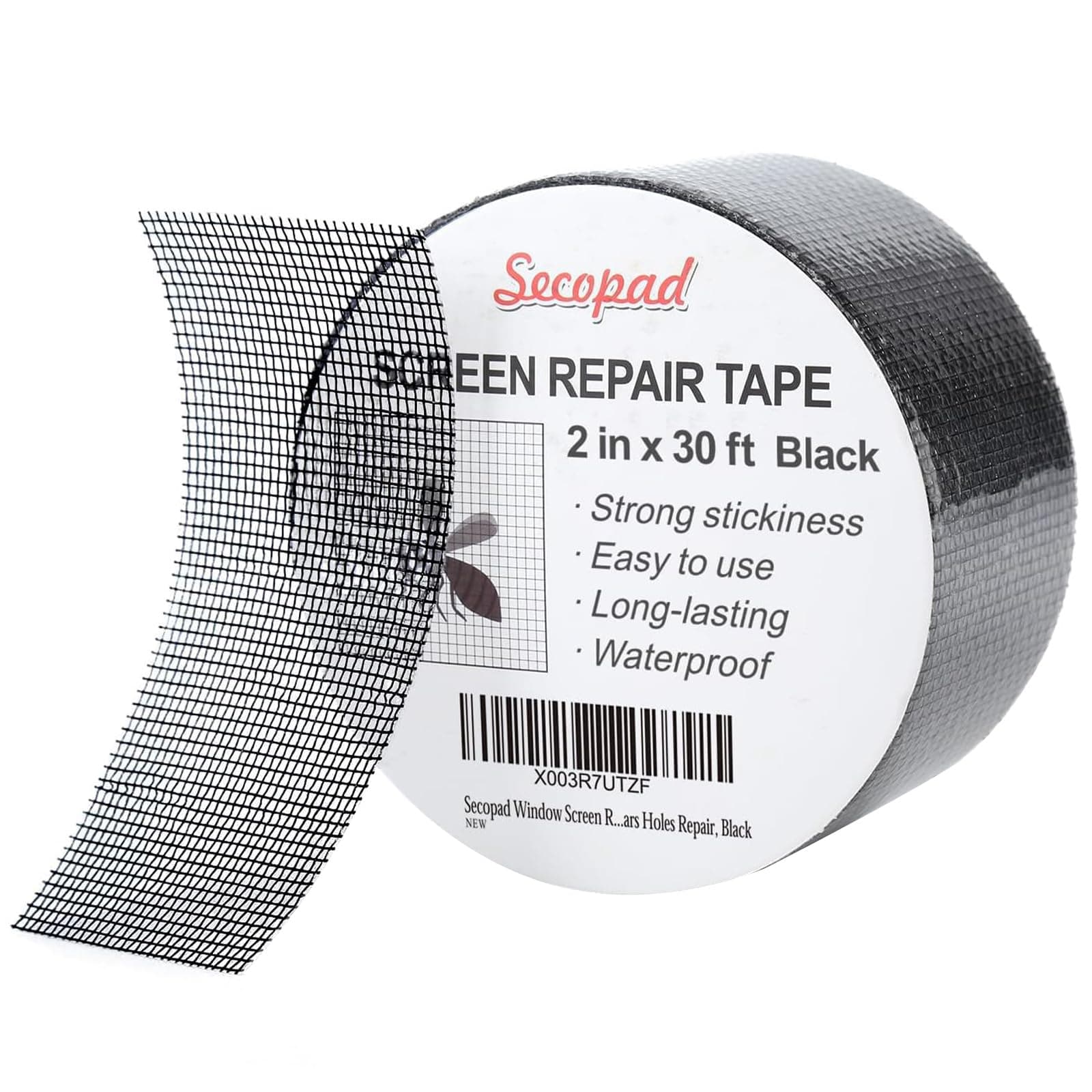 Secopad Cinta Reparadora de Mosquiteras, 50 mm x 9 m Kit de Reparación de Parches de Pantallas de Fibra de Vidrio para Pantallas de Puertas y Ventanas, Negro