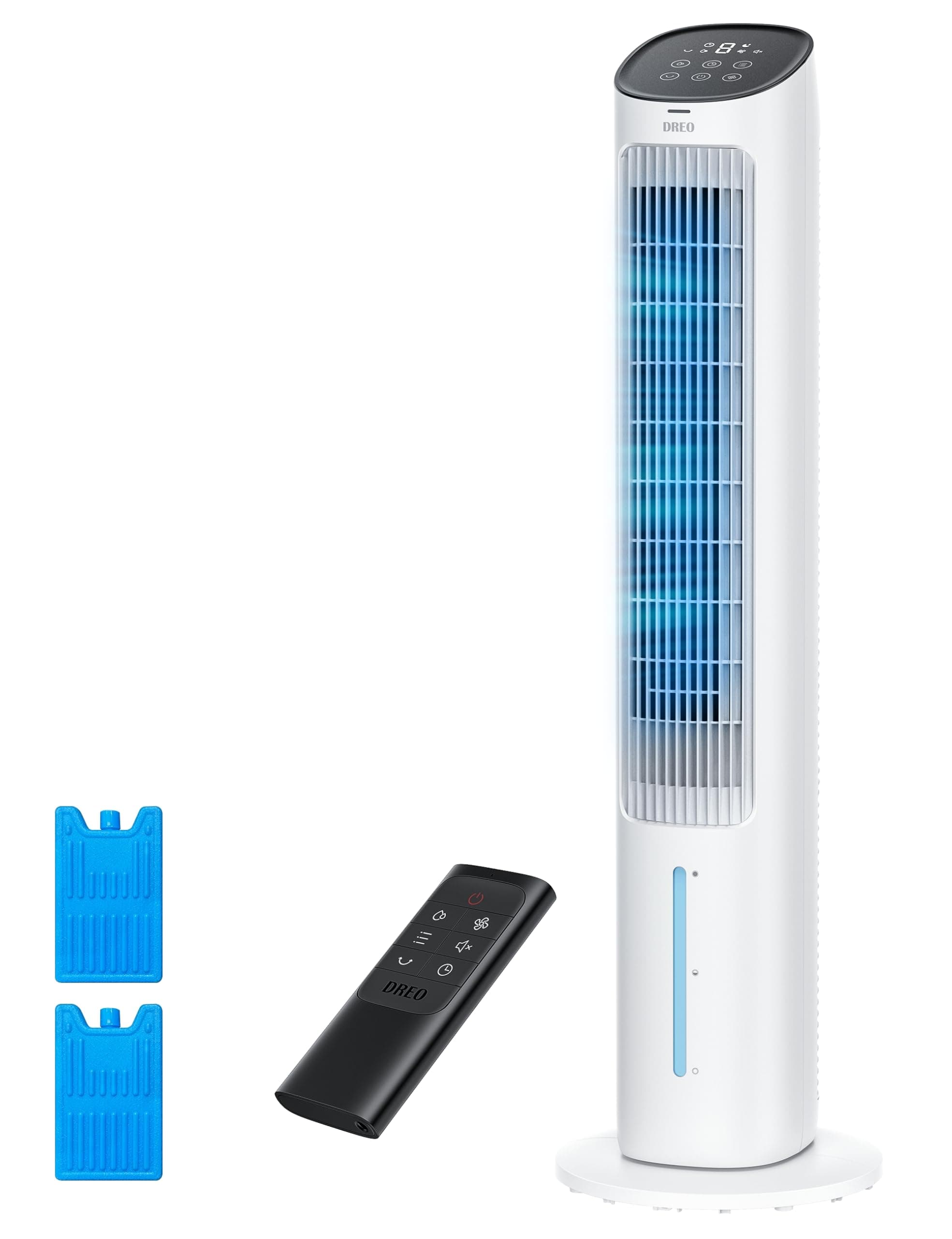 DREO Ventilateur Tour avec Refroidissement, Ventilateur Silencieux avec Refroidissement par Eau, Rafraîchisseur d’Air Évaporatif 40 Pouces, Oscillation à 80°, 3 Modes, 4 Vitesses, Télécommande, Blanc