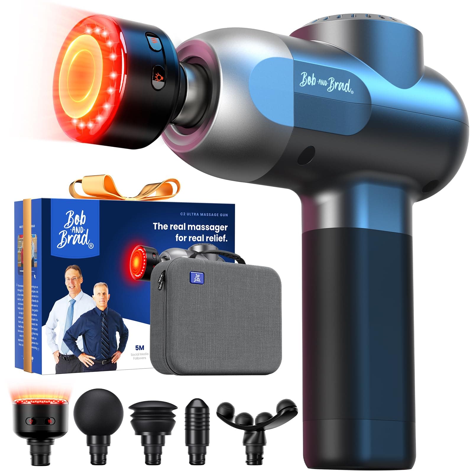 BOB AND BRAD C2 Ultra Pistola de Masaje Muscular con Terapia de Calor Infrarrojo, Pistola de Masaje Percusivo para Tejido Profundo, Masajeador Muscular para Casa, Oficina y Entrenamiento