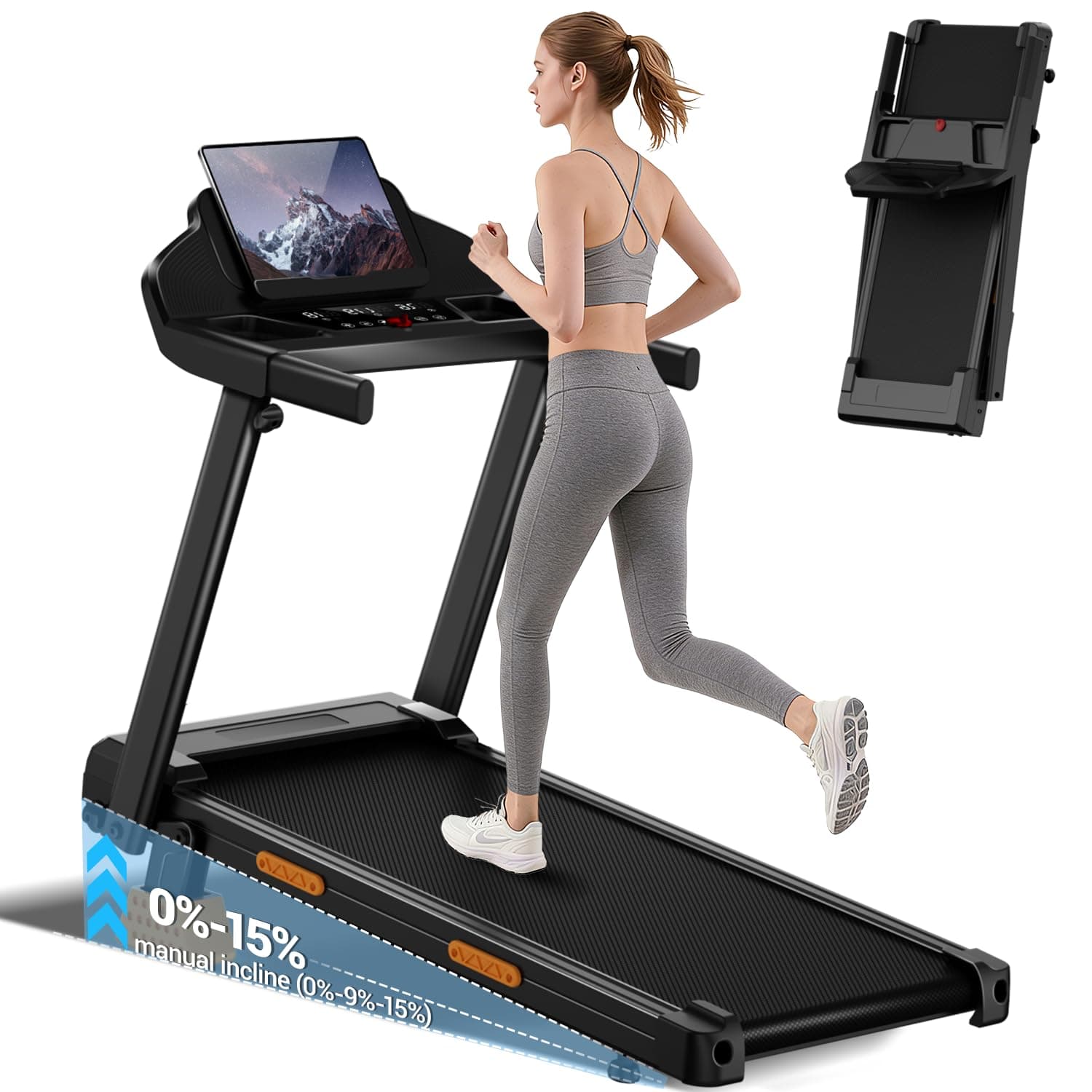 CURSOR Tapis Roulant Salvaspazio con Inclinazione 15% | Tapis Roulant Elettrico 12KM/H, Tapirulan Pieghevole da Casa con Motore da 3.0 HP e Display LED, Carico Massimo 160KG