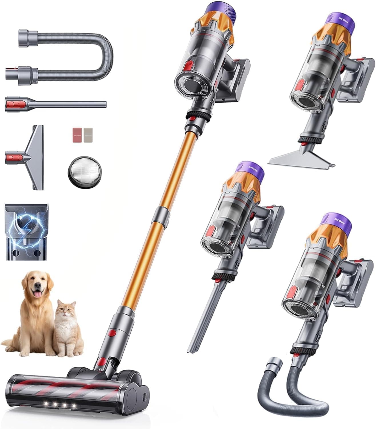 Aspiradora sin Cable 600W/50KPA/65Min (ECO), Escoba Aspiradora sin Cable Potente con AUTO Modo, Carga de Pared, Aromaterapia, Manguera de 1M, Cepillo Antienredos para Cabello/Alfombras/Pisos(X7A Pro)