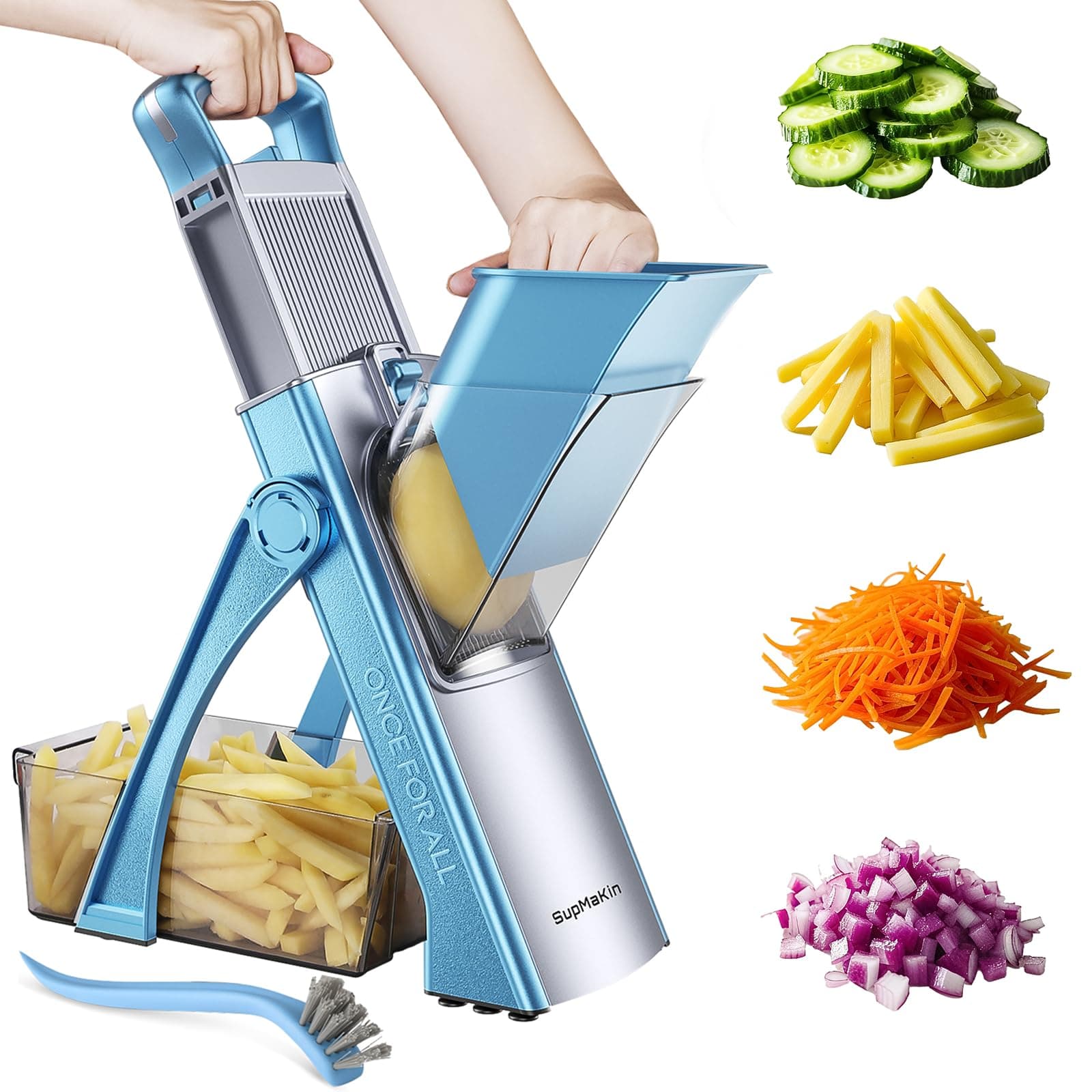 SupMaKin Mandolina Per Verdure, Professionale Taglia Patate Regolabile Cipolla Chopper Tagliaverdure, Cucina Preparazione Pasto Veloce Cielo Blu (JS03)