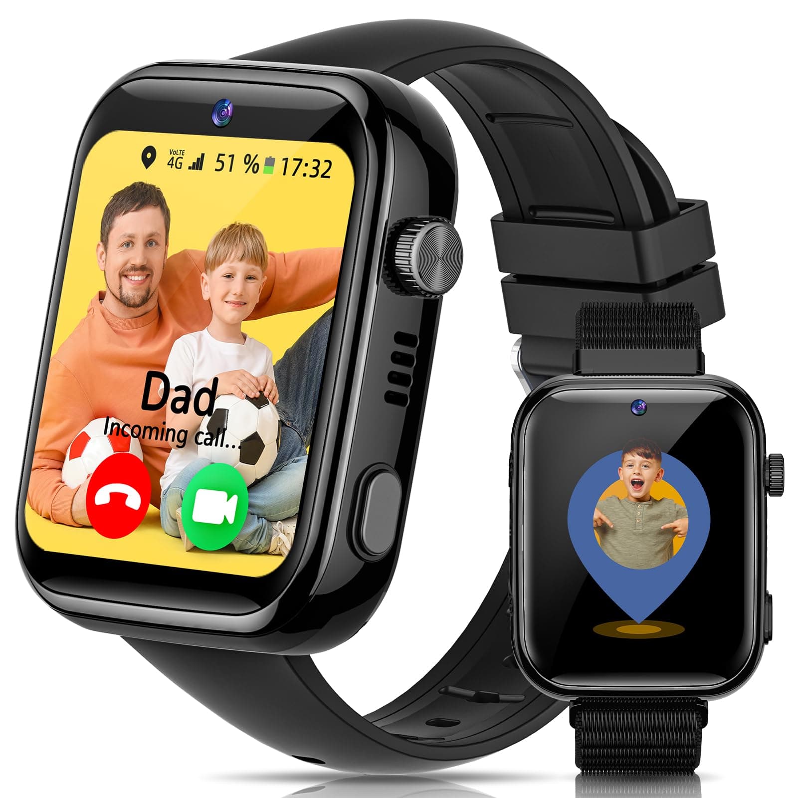 AIMIUVEI 4G Reloj Inteligente Niño con Llamadas, Videollamadas, Chat de Voz, WhatsApp, WiFi, GPS, SOS, SMS, Impermeable IP68, Modo Escuela y Podómetro, Smartwatch Niños con Pantalla HD de 1.83'' Negro