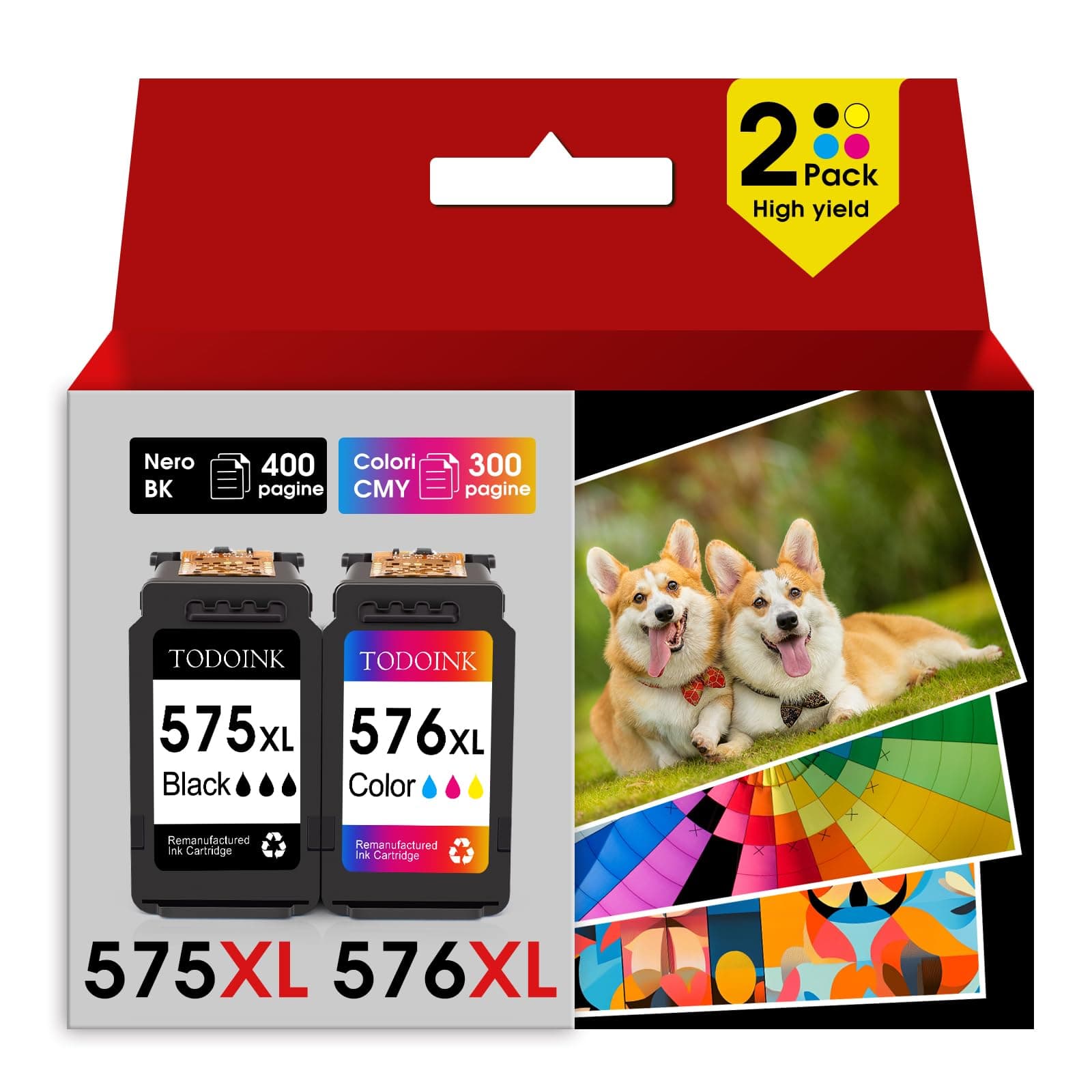 TODOINK PG575XL CL576XL Nero e Colore Cartucce d'inchiostro PG-575XL CL-576XL cartucce per canon 575 576 xl per TS3550i TS3551i TS3750i TS3751i TS3752i TR4750i TR4751i TR4755i TR4756i (2 Pack)