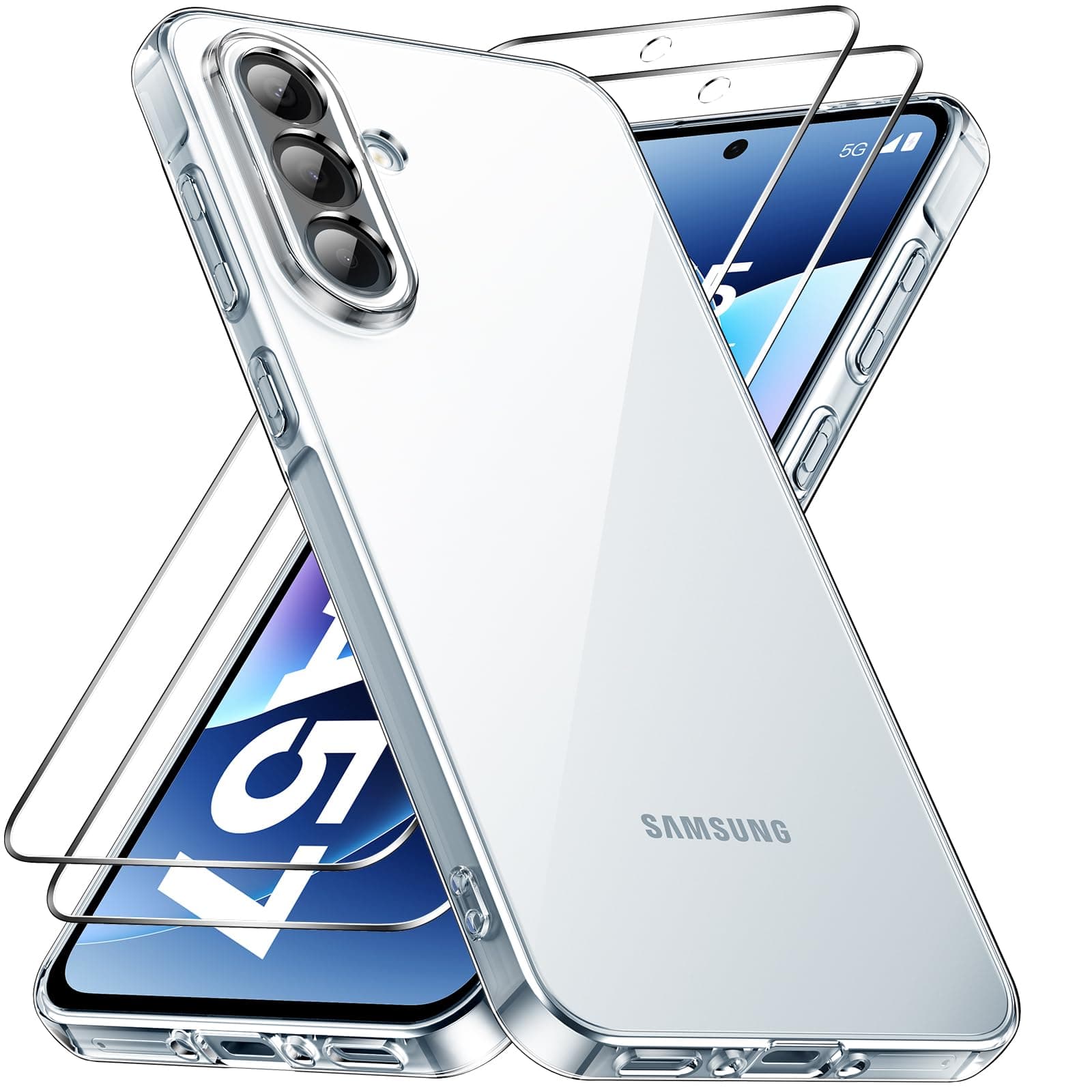 caslord Coque pour Samsung Galaxy A57 5G avec 2 Verre Trempé, Anti-Jaune Étui de Protection Antichoc Anti-Rayures, Transparente TPU Silicone Bumper Case pour Galaxy A57, Transparent