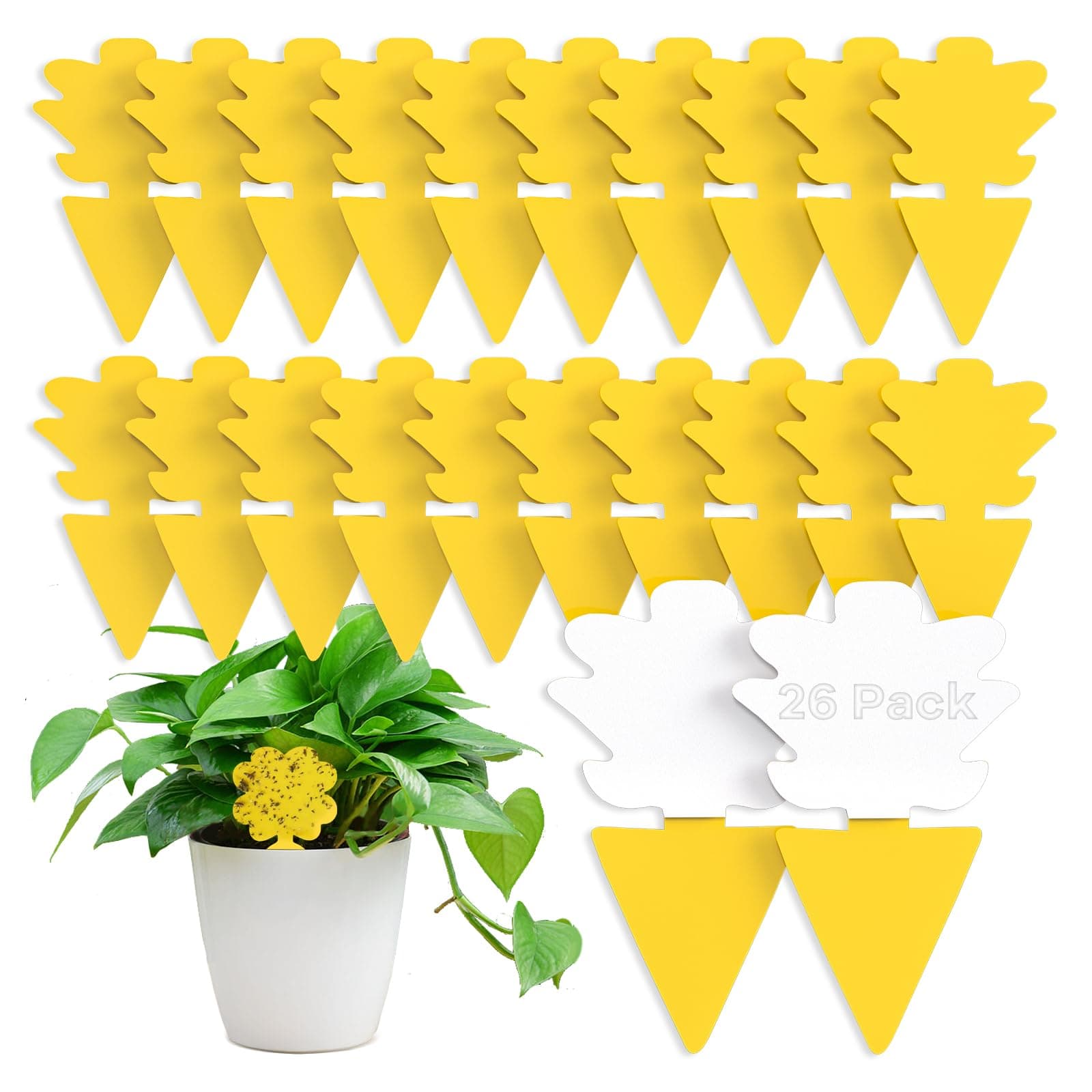 Trampas Adhesivas para Plantas 26 Unidades, Atrapa Moscas de Doble Cara para Interior y Exterior, Potente Control de Plagas No Tóxico para Mosquitos, Moscas de la Fruta y Pulgones