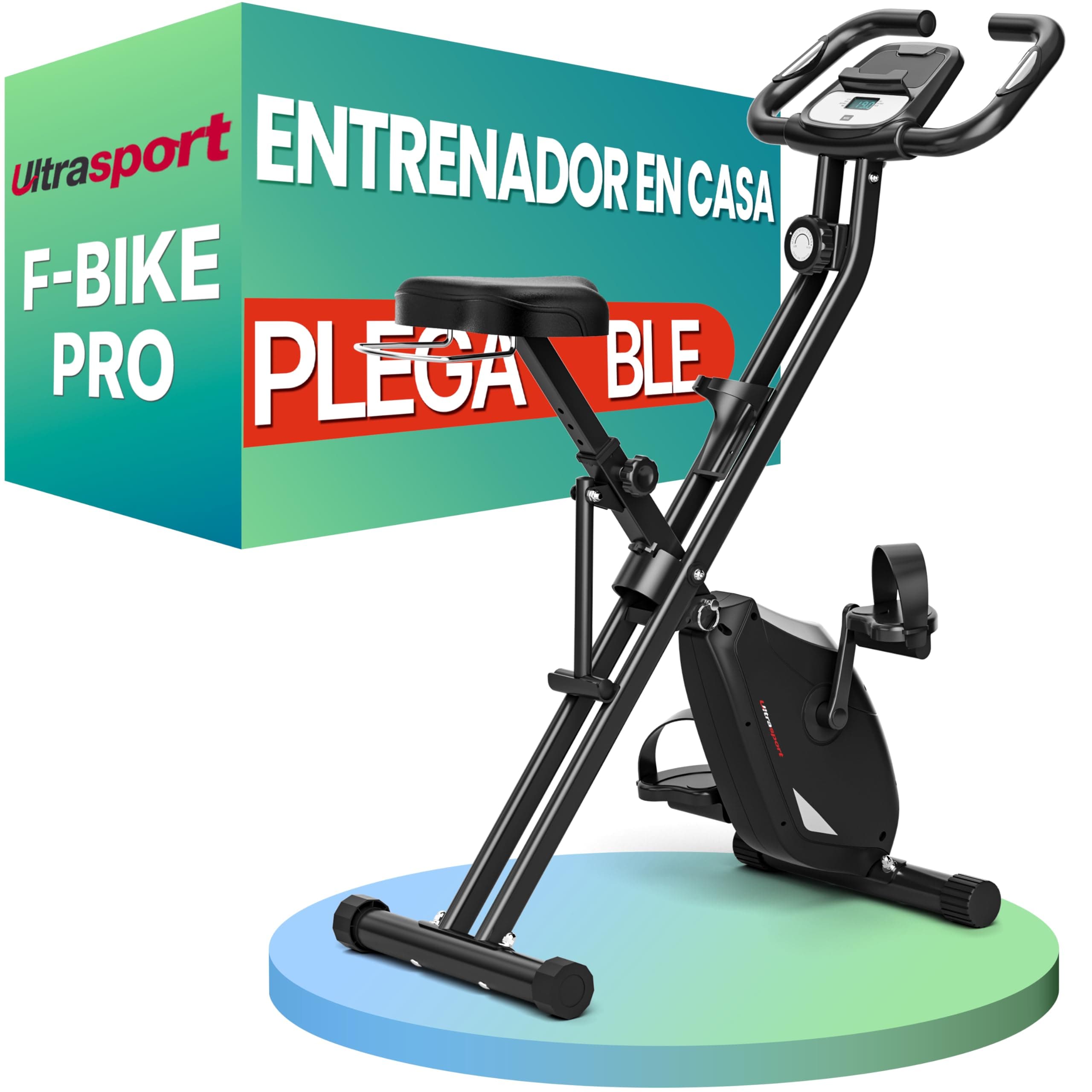 Ultrasport F-Bike Pro Bicicleta Estática Plegable hasta 150 KG, con 16 Niveles, Sillín Cómodo, Función con App, Extra Silenciosa I Bici Estática Plegable Indoor, Bicicletas Estáticas