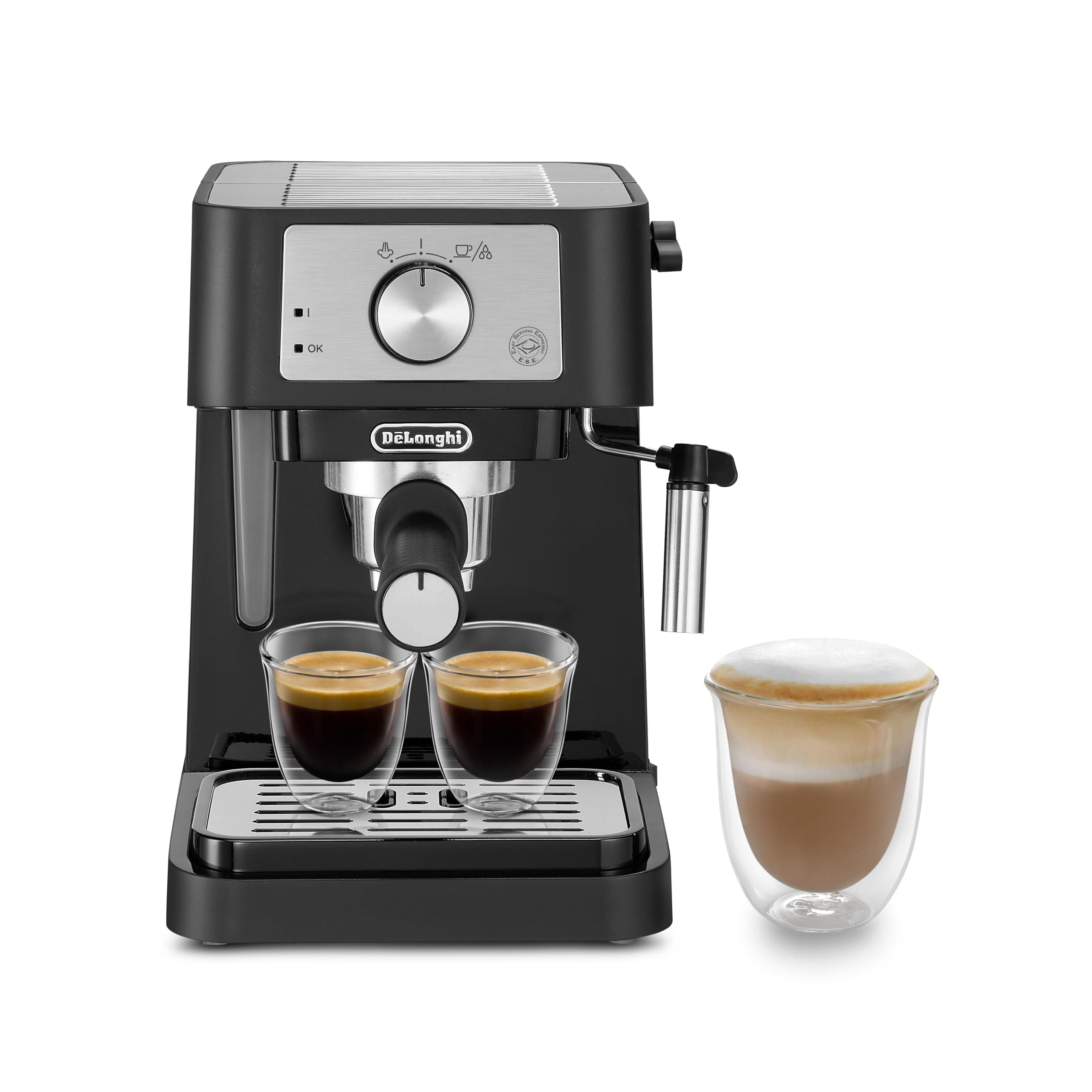 De'Longhi EC260.BK Macchina da Caffè Per Polvere o in Cialde E.S.E., Sistema Latte Manuale, Facile da usare, Serbatoio Estraibile da 1.1 L, Caldaia acciaio inox