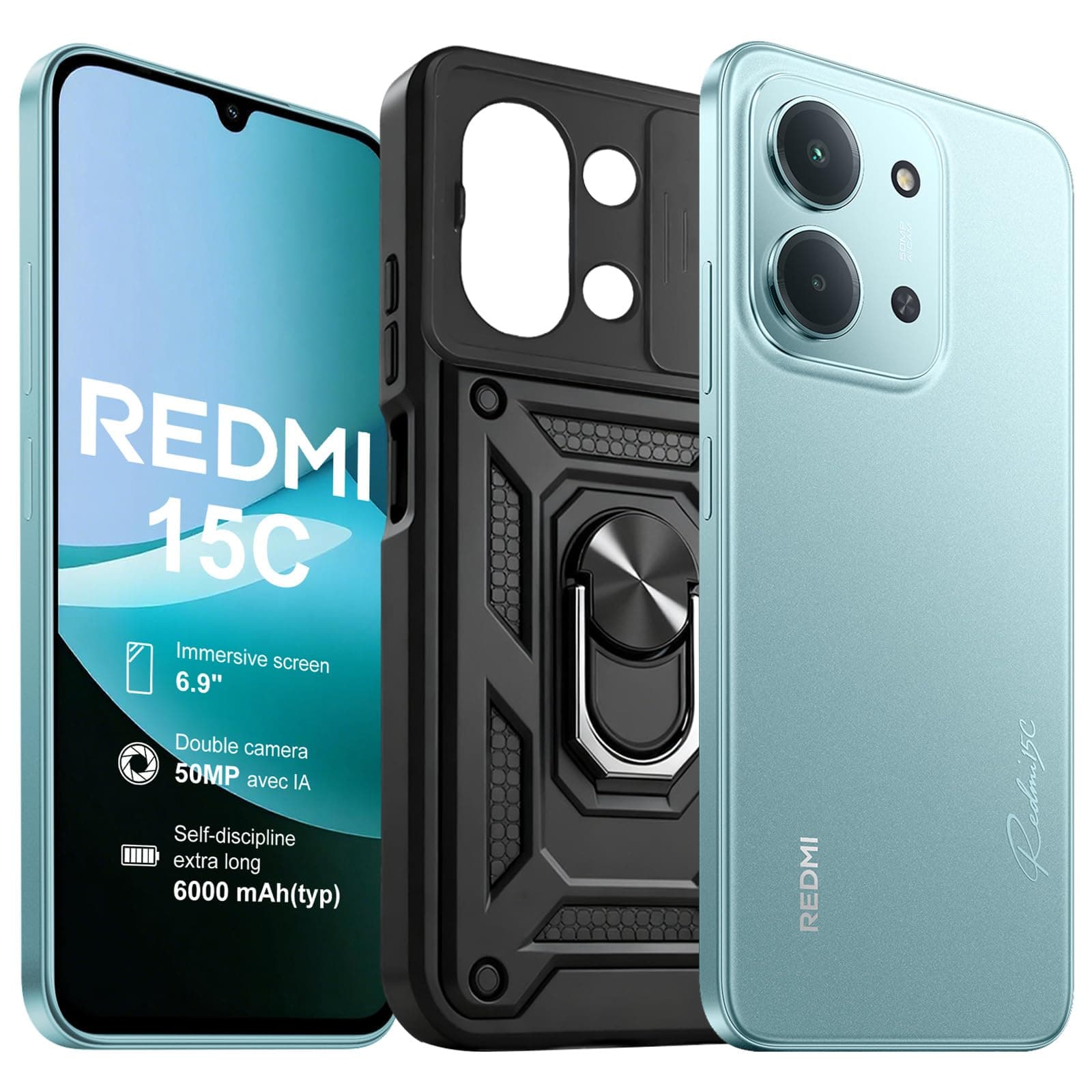XIAOMI Redmi 15C Smartphone(Coque Inclus), 4Go RAM 128 Go ROM, Triple caméra arrière de 50MP avec IA, Écran 6,9 Pouces Batterie 6000 mAh, Affichage de Soins oculaires 120 Hz (Vert)