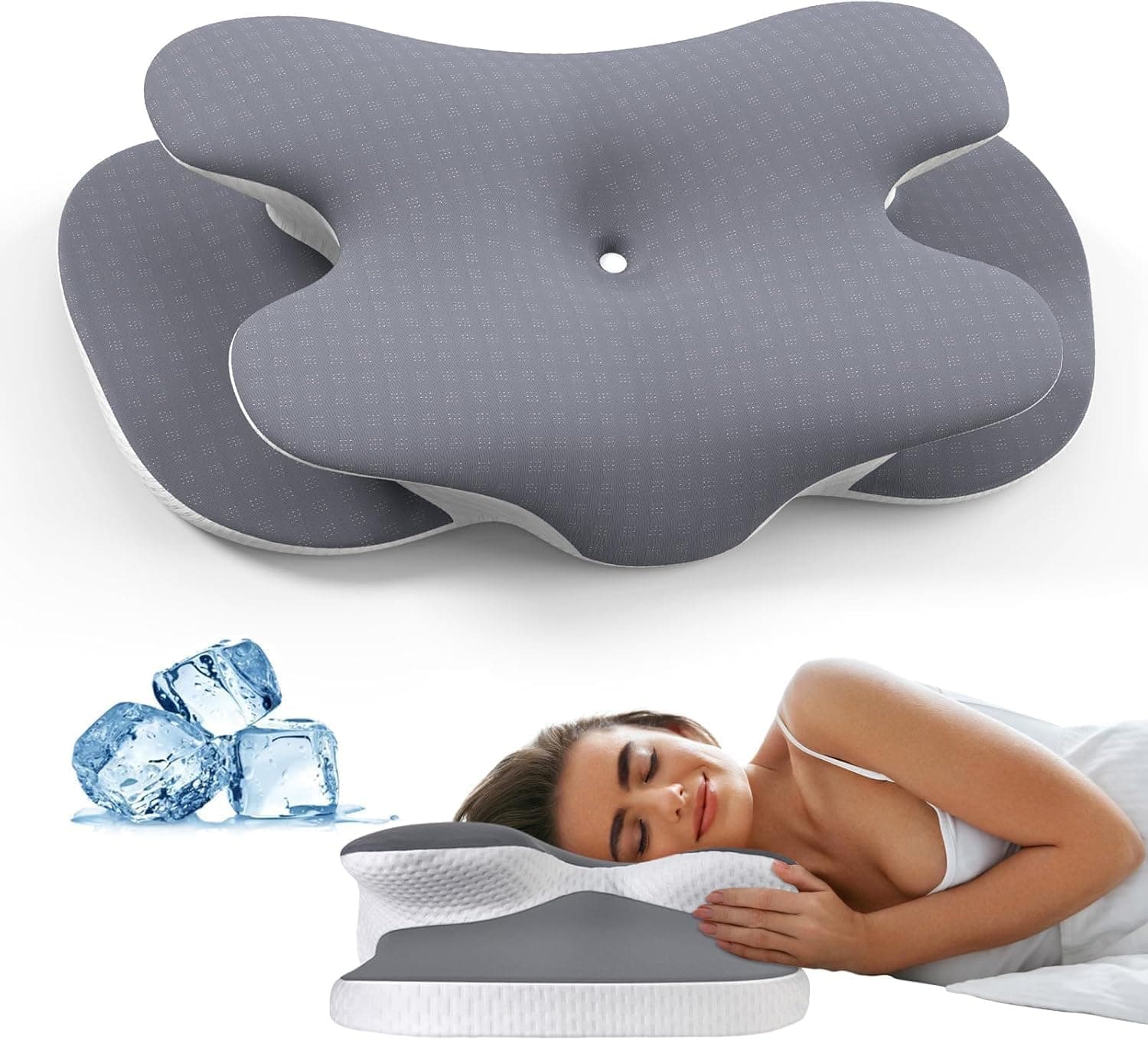 A-Pce Almohada de Espuma Viscoelástica para Todo Tipo de Durmientes, Almohada Ortopedica para Aliviar el Dolor de Cuello y Hombros, Almohadas Ergonómico con Funda Extraíble