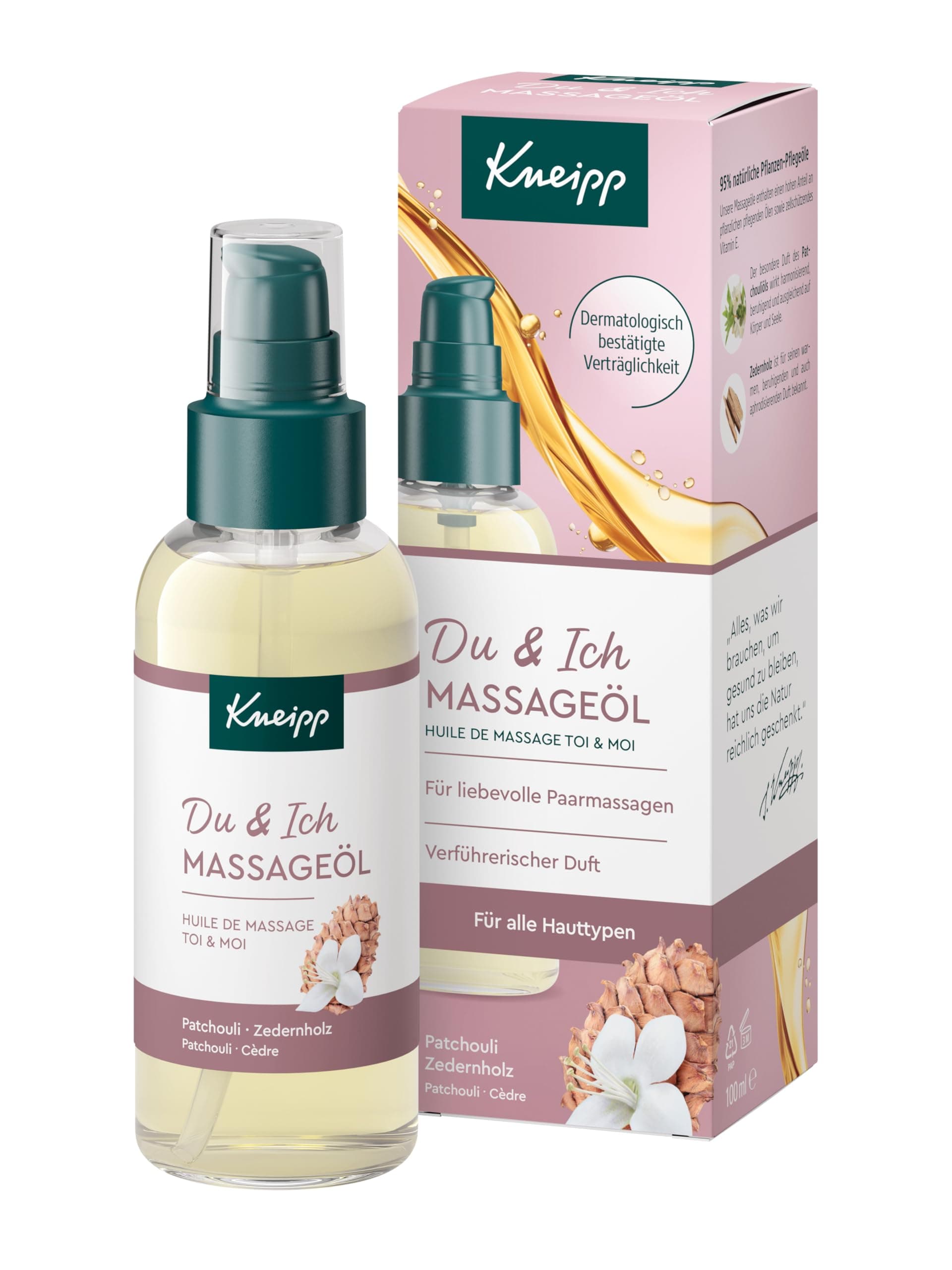 Kneipp Massageöl Du & Ich - Zedernholz & Patchouli - Für liebevolle Paarmassagen - Für alle Hauttypen -100ml