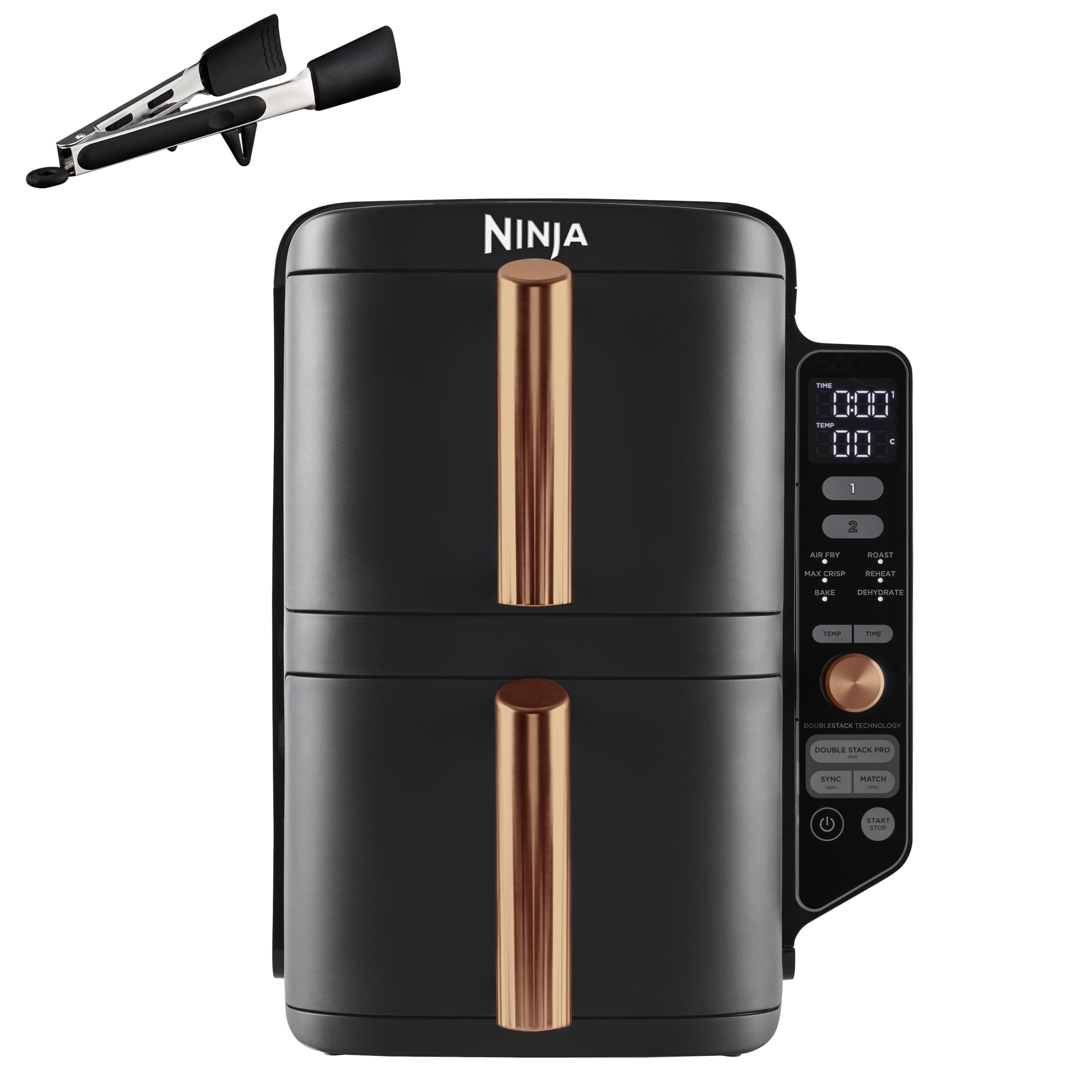Ninja Double Stack XL - Friggitrice ad Aria Doppia - Cottura Senza Olio in 2 Cestelli a 2 Scomparti, 4 livelli Totali - Capienza Totale 9,5L - Modello SL400EUCP, Colore Nero/Rame