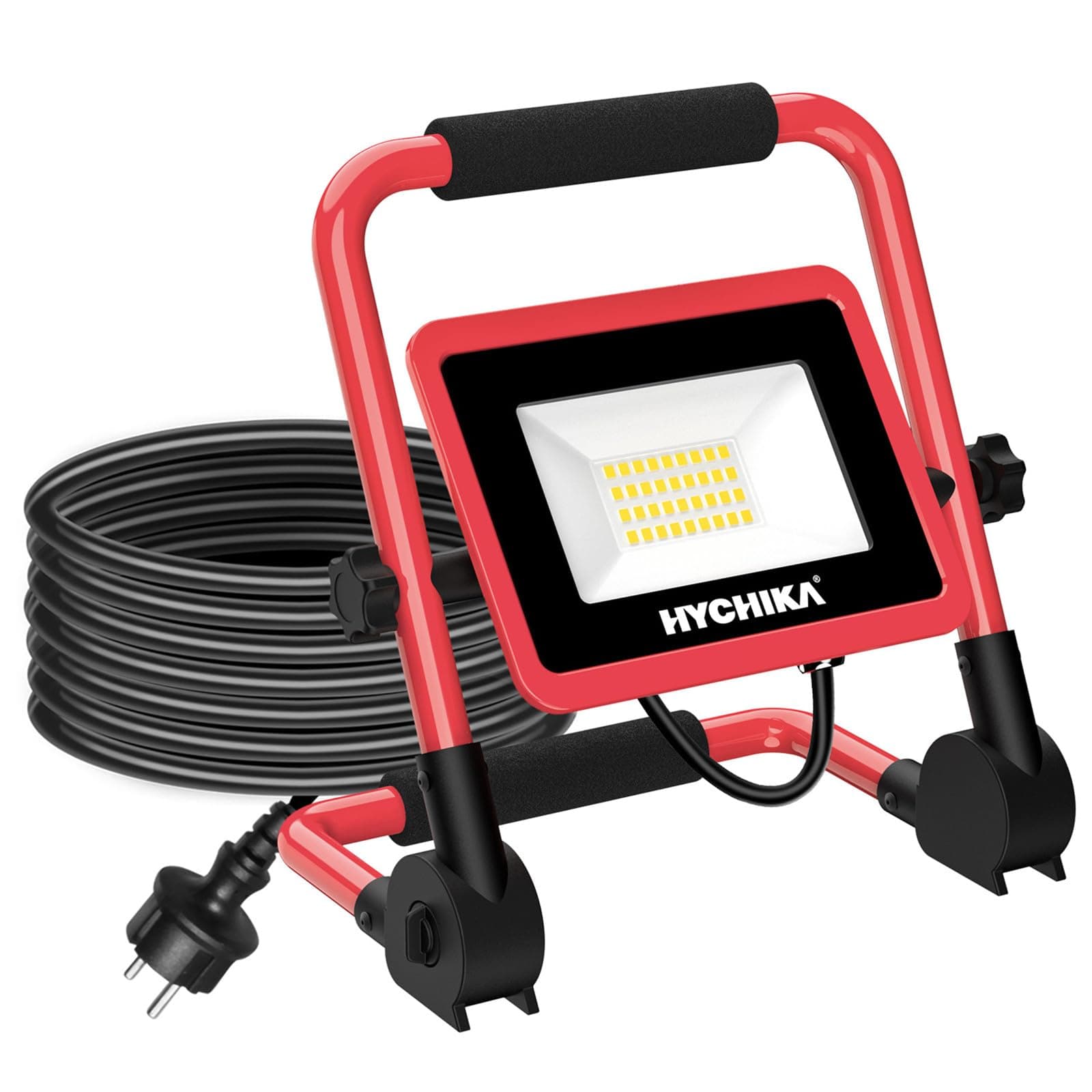 HYCHIKA 30W Projecteur de Chantier LED Portable, 3500LM, 6500K Blanc, IP65 Imperméable, Rotation à 360°, Super Brillante, Câble de 2 m avec Prise