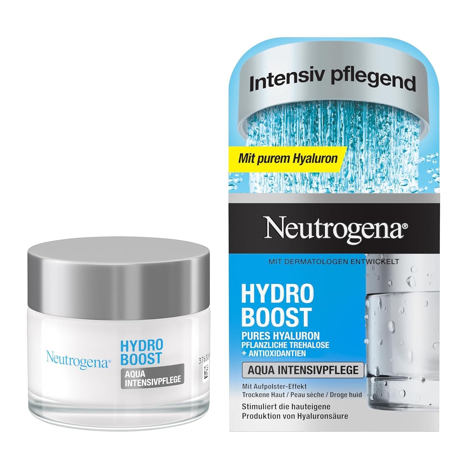 Neutrogena Hydro Boost Aqua Intensivpflege, feuchtigkeitsspendende Gesichtspflege mit Hyaluronsäure und Antioxidantien, Tagescreme mit Aufpolster-Effekt, Gesichtscreme für trockene Haut 50 ml