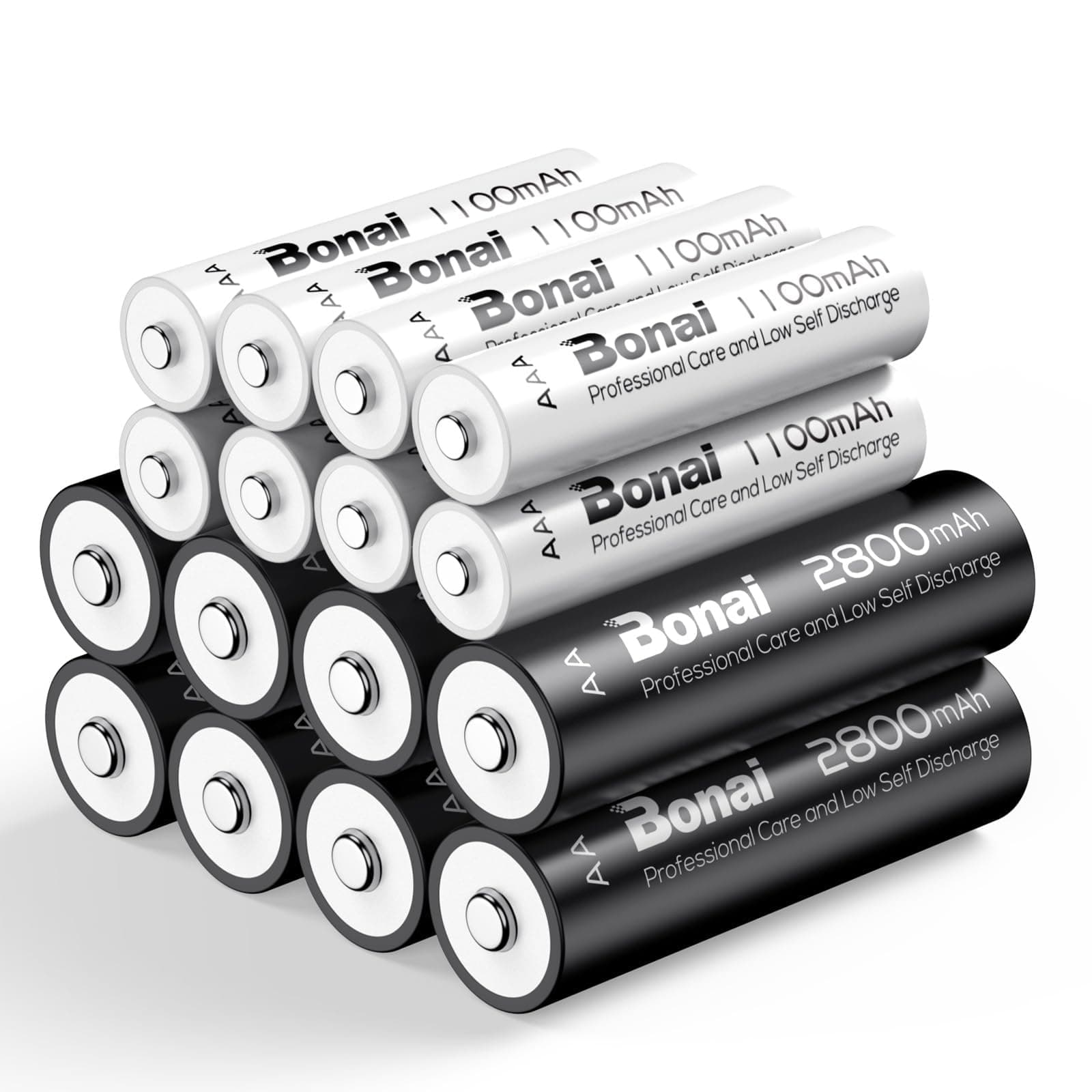 BONAI 16 Piezas Pilas Recargables AA/AAA,Alta Capacidad Batería 2800/1100 mAh 1.2V 1200 Ciclos de Pilas AA Recargable NI-MH, AAA Recargable Precargadas, Baja Autodescarga