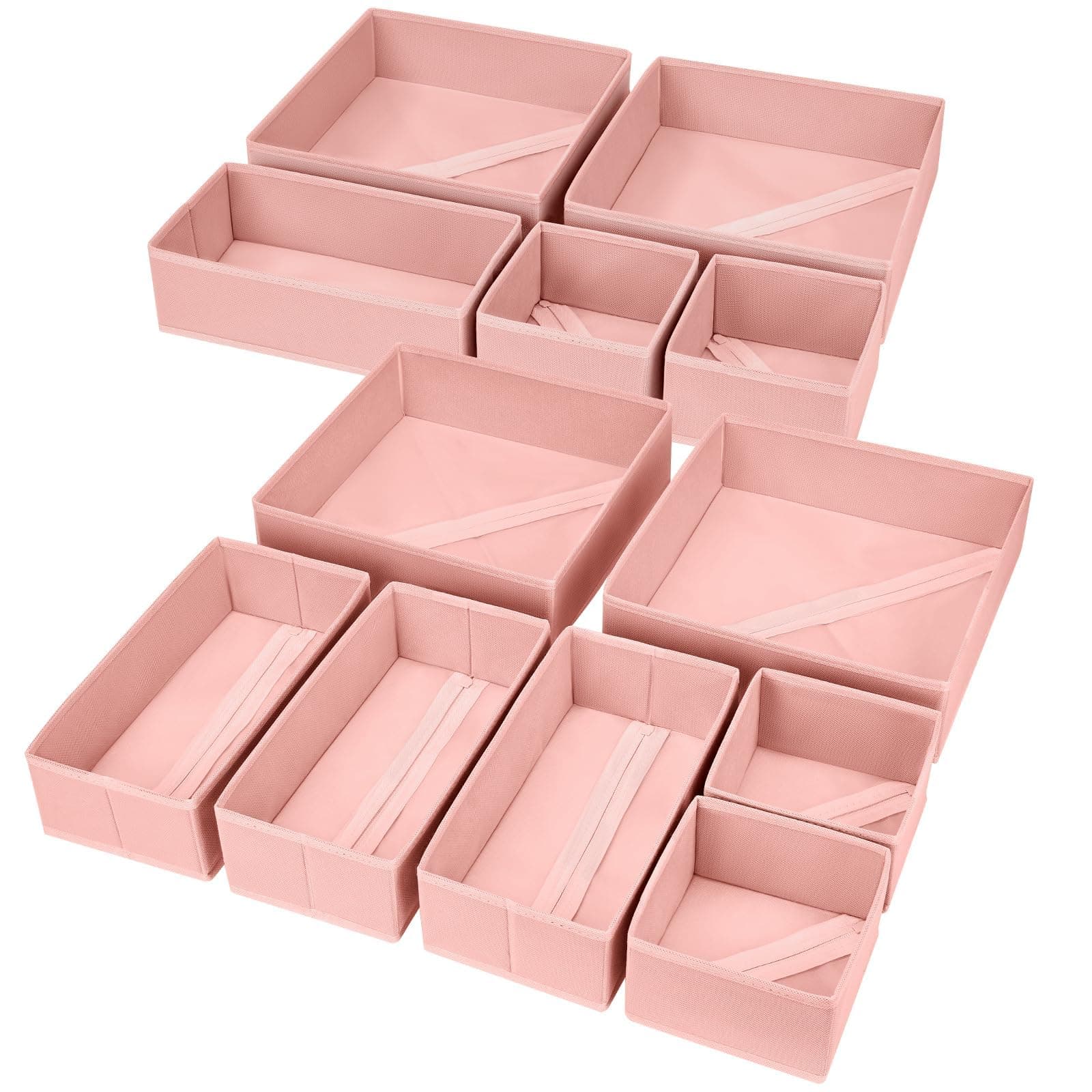 DIMJ Lot de 12 Boites de Rangement de Non-tissé, Organiseurs de tiroir Pliable et Respirant, Rangement Tiroir Ideal pour Soutiens-Gorge, Sous-Vêtements, Couleur Rose