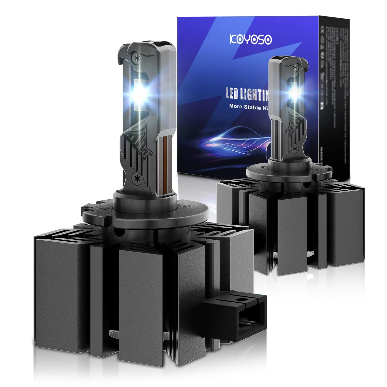 KOYOSO D1S LED Lampadine per Auto: 1:1 Xenon Schema fascio - Plug and Play Installazione e 24000LM Abbaglianti/Anabbaglianti Sostituzione Xenon D1S per Auto 12V