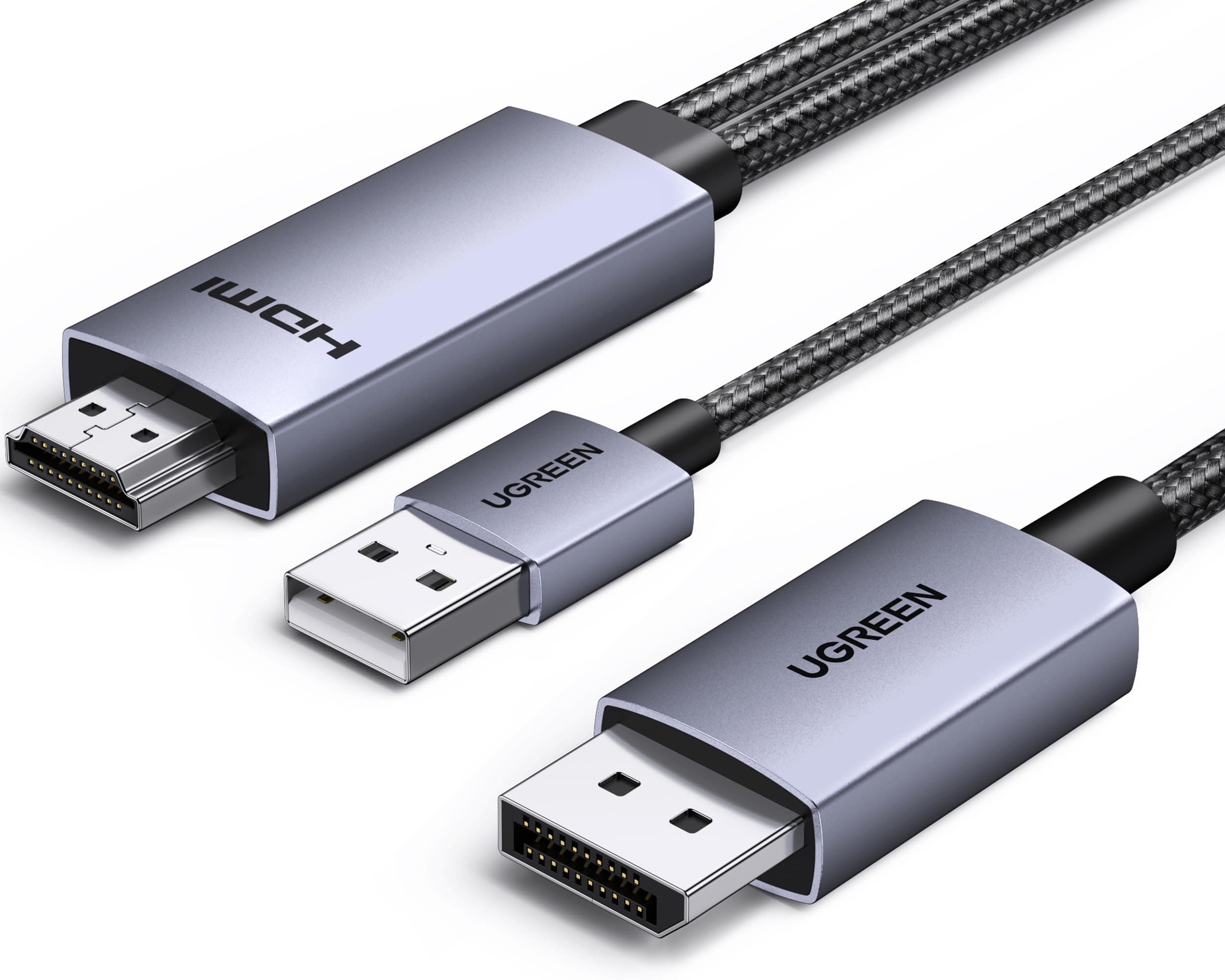 UGREEN HDMI auf DisplayPort unidirektionales Kabel mit USB-A Stromversorgung 4K@60Hz 2K@144Hz 1080P@120Hz HDMI auf DP Display HDR, Dolby, HDCP2.3, kompatibel mit Laptop, PC, PS5, Xbox, Switch (2M)