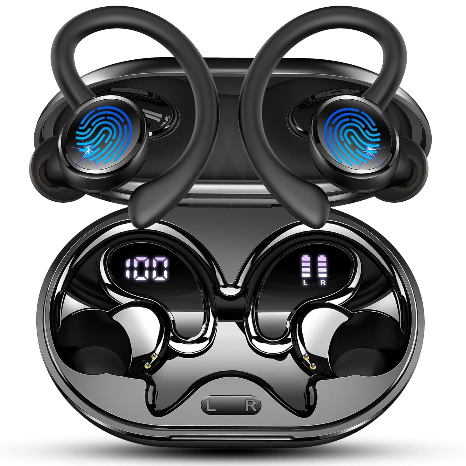 2026 Nueva Auriculares Inalambricos Deportivos, Auriculares Bluetooth 5.4 HiFi Estéreo con 4 HD Mic, 50H Cascos Inalambricos Bluetooth con Cancelacion Ruido ENC, Pantalla LED/IP7 Impermeable Cascos