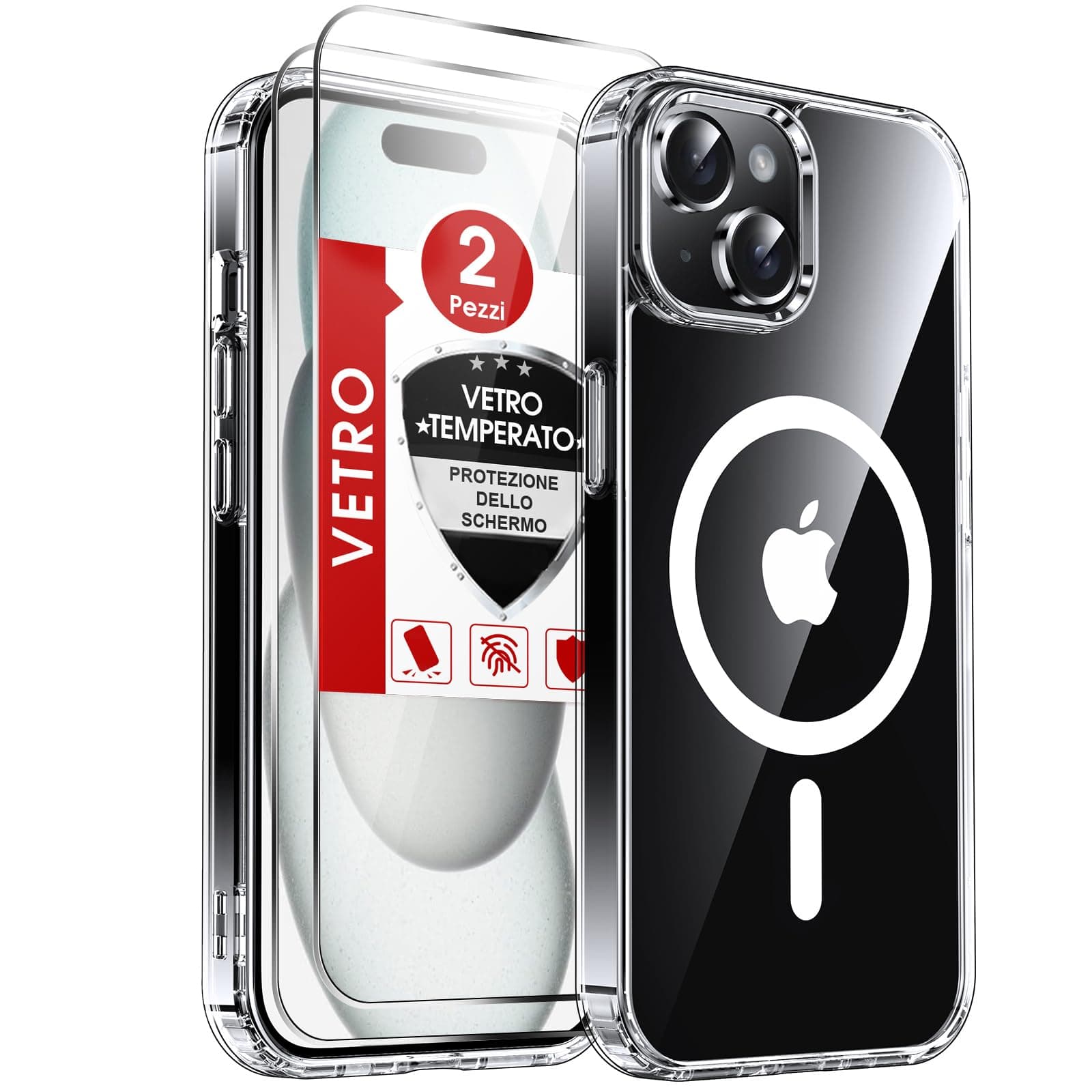 LeYi Cover Magnetica per iPhone 15 Trasparente Custodia con 2 Pezzi Vetro Temperato [Compatibile con MagSafe]Protezione Fotocamera TPU Bumper Antiurto Protettiva Originale Case per Telefono iPhone 15