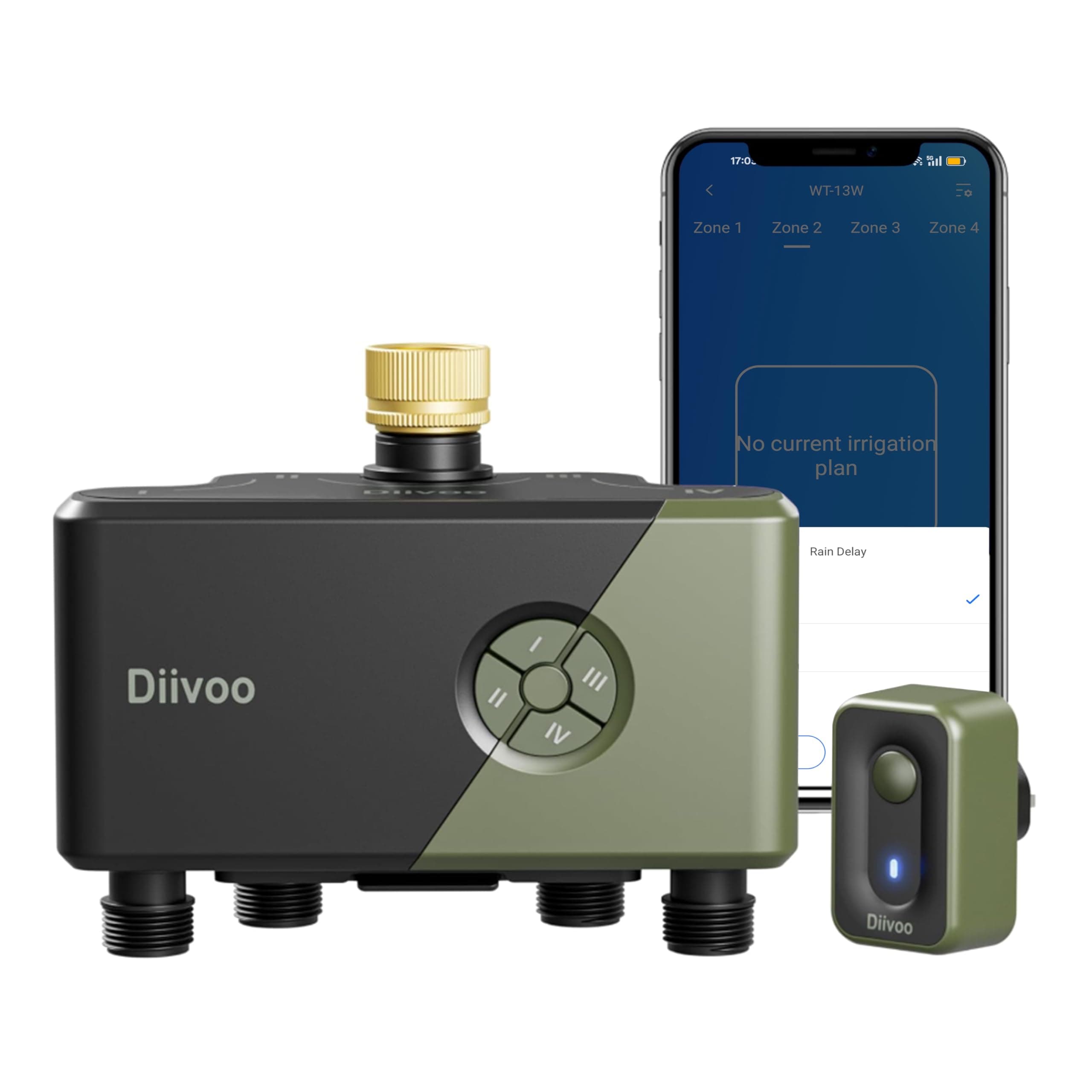 Diivoo Programmateur Arrosage WiFi 4 Voies avec Entrée en Laiton, Programador Riego WiFi Compatible avec Alexa/Google Assistant, Minuterie D'irrigation Programmable pour Jardin et Pelouse