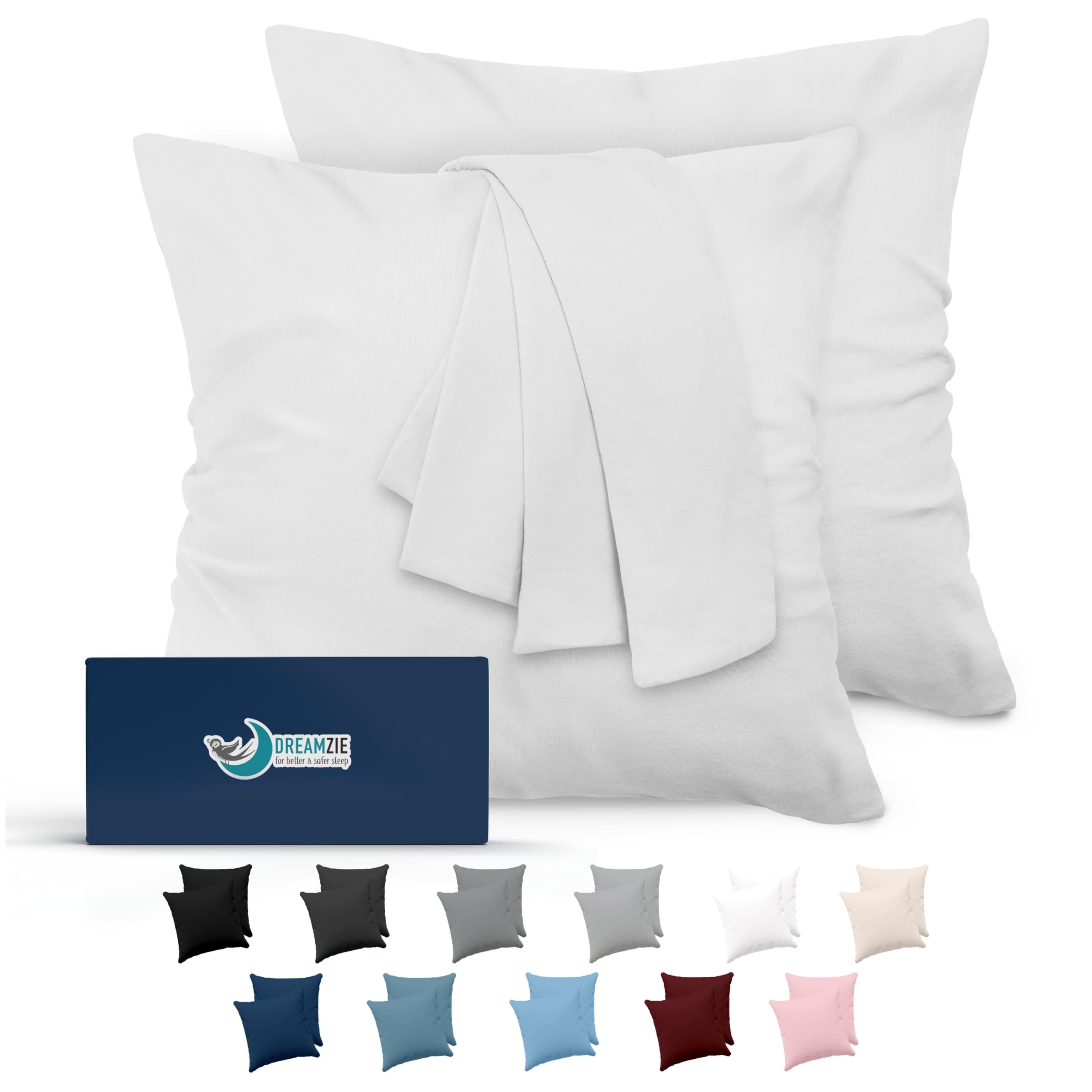 Dreamzie Taie Oreiller 60x60 Lot de 2 en Microfibre Certifiée Oeko-Tex - Housse Coussin Douce Et Brossée, Toucher Peau de Pêche - Blanc