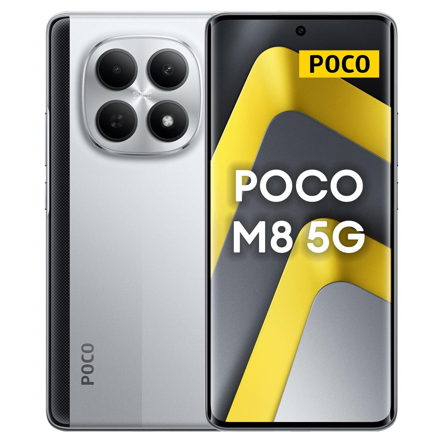 XIAOMI POCO M8 5G - Smartphone de 8+256GB, Pantalla de 6,77" 120Hz Flow AMOLED, Snapdragon 6 Gen 3, cámara Dual de 50MP IA, Carga Turbo de 45W, Cargador no Incluido, Plata (Versión ES)