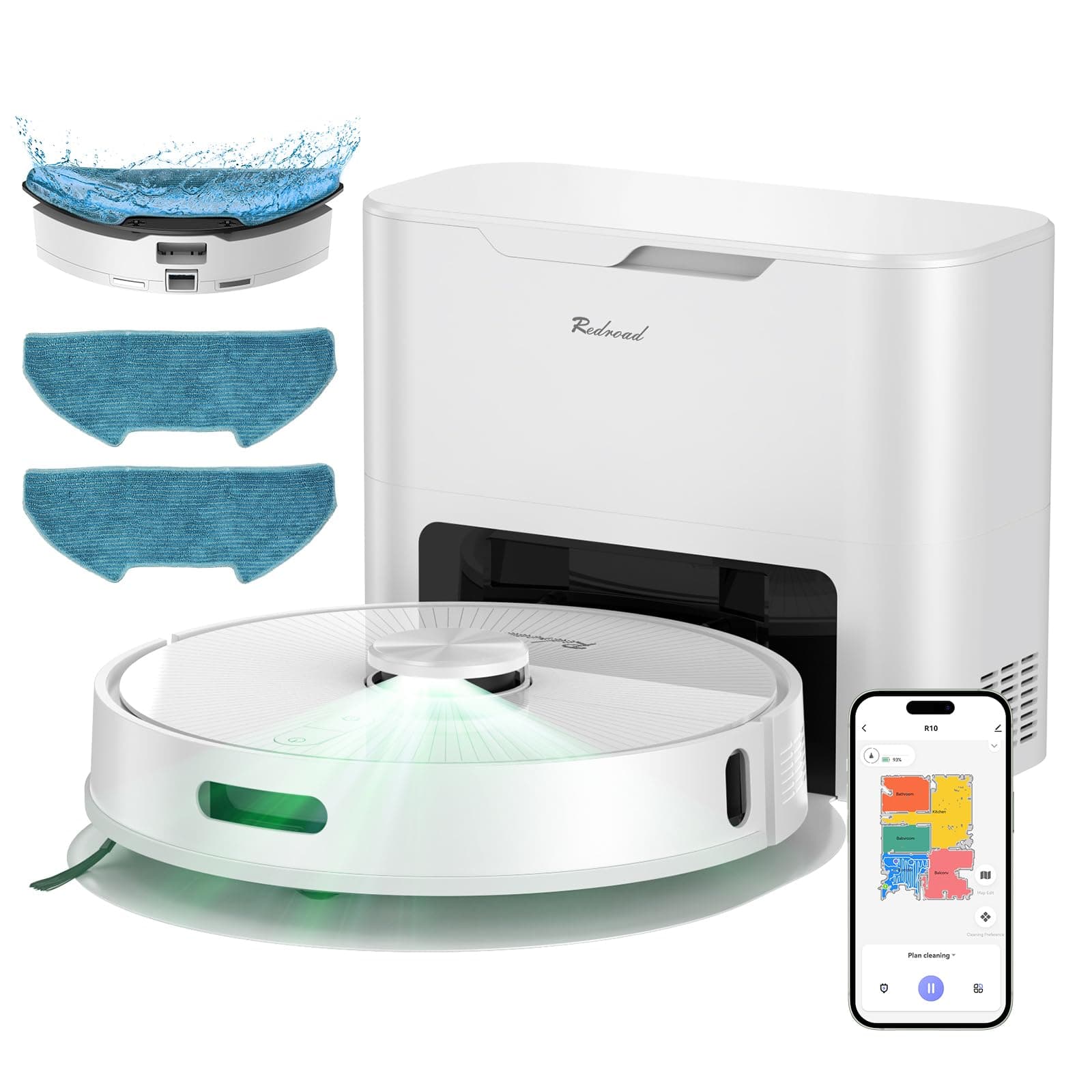 R10 Robot Aspirapolvere Lavapavimenti con Mappatura, Lava e Aspira Pavimenti, 4L Svuotamento Automatico Polvere, Doppia Navigazione LiDAR +IMU, Zone No-Go e Muri Virtuali, Controllo APP&Alexa&Google