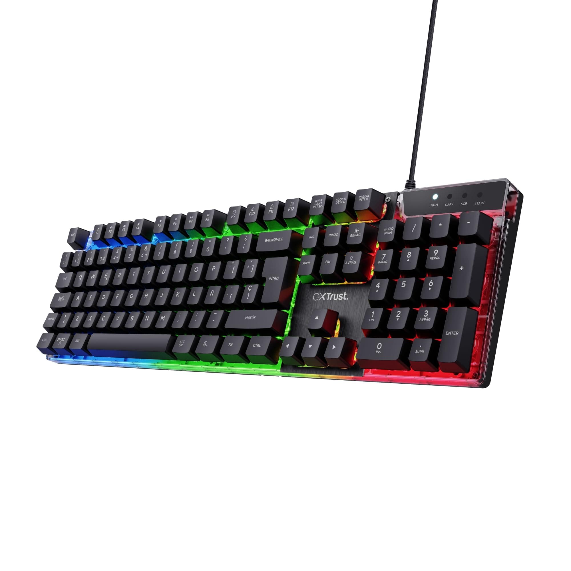 GXTrust 835 Azor Teclado Retroiluminado, Disposición QWERTY Español, LED Iluminación, Teclado Alámbrico Gaming para Windows, Mac, PC, Ordenador, Portátil - Negro